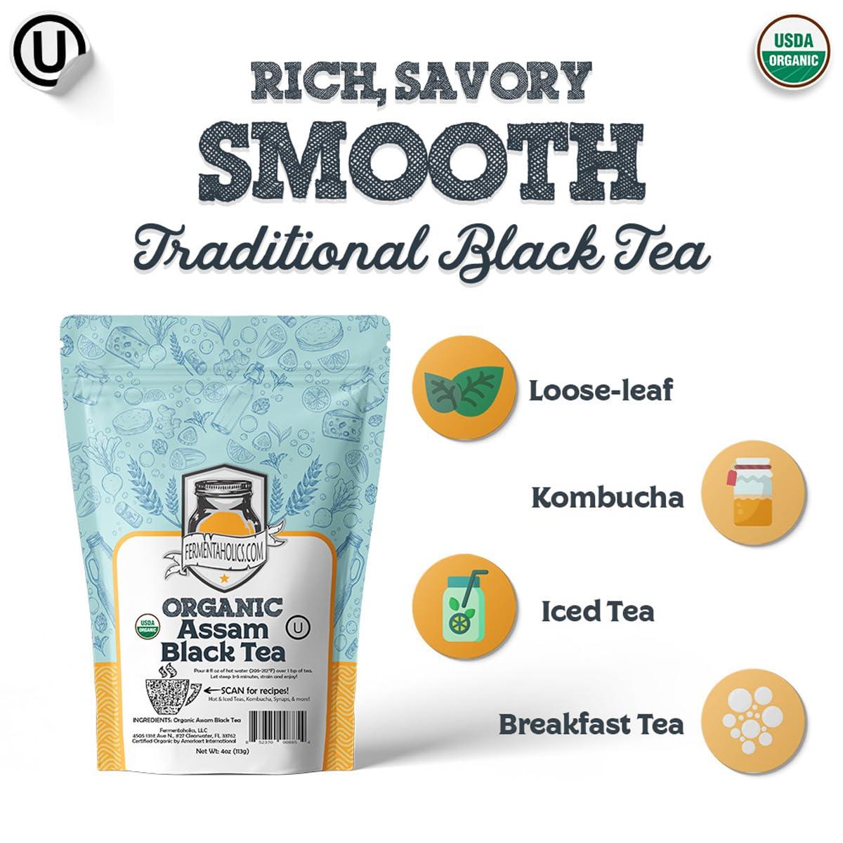 Fermentaholics Fermentaholics USDA Certified Organic Loose-Leaf Assam Black Tea - Perfect For Homebrewing Kombucha, Hot Tea, And Iced Tea - OU Kosher Certified – Premium Taste, Aroma, And Flavor