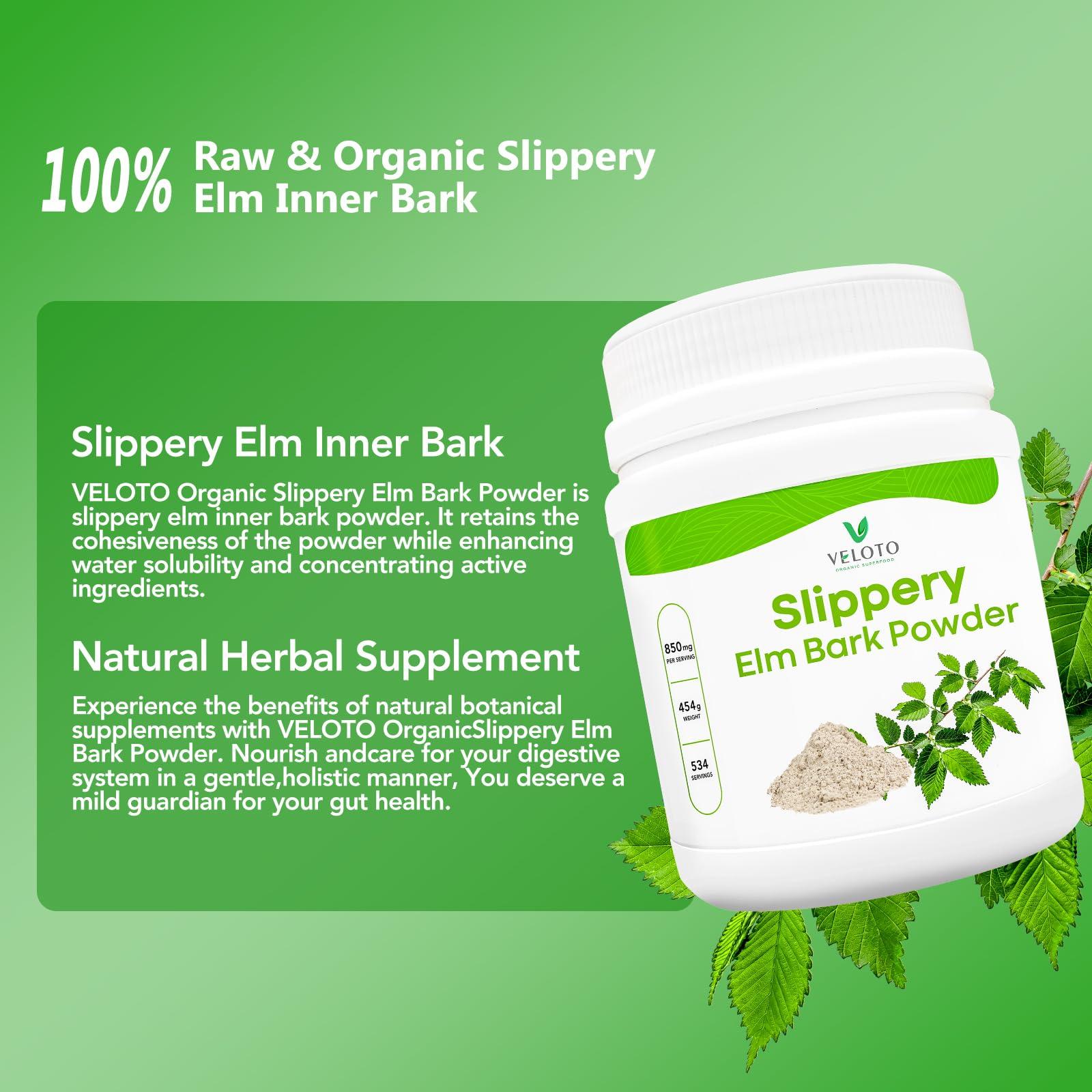 VELOTO VELOTO Slippery Elm Bark Powder Organic, Slippery Elm Inner Bark Powder, Natural Herbal Supplement for Soothing Throat & Digestive Health, Gluten-Free, Non-GMO, Vegan-Friendly, 1 lb (534 Servings)