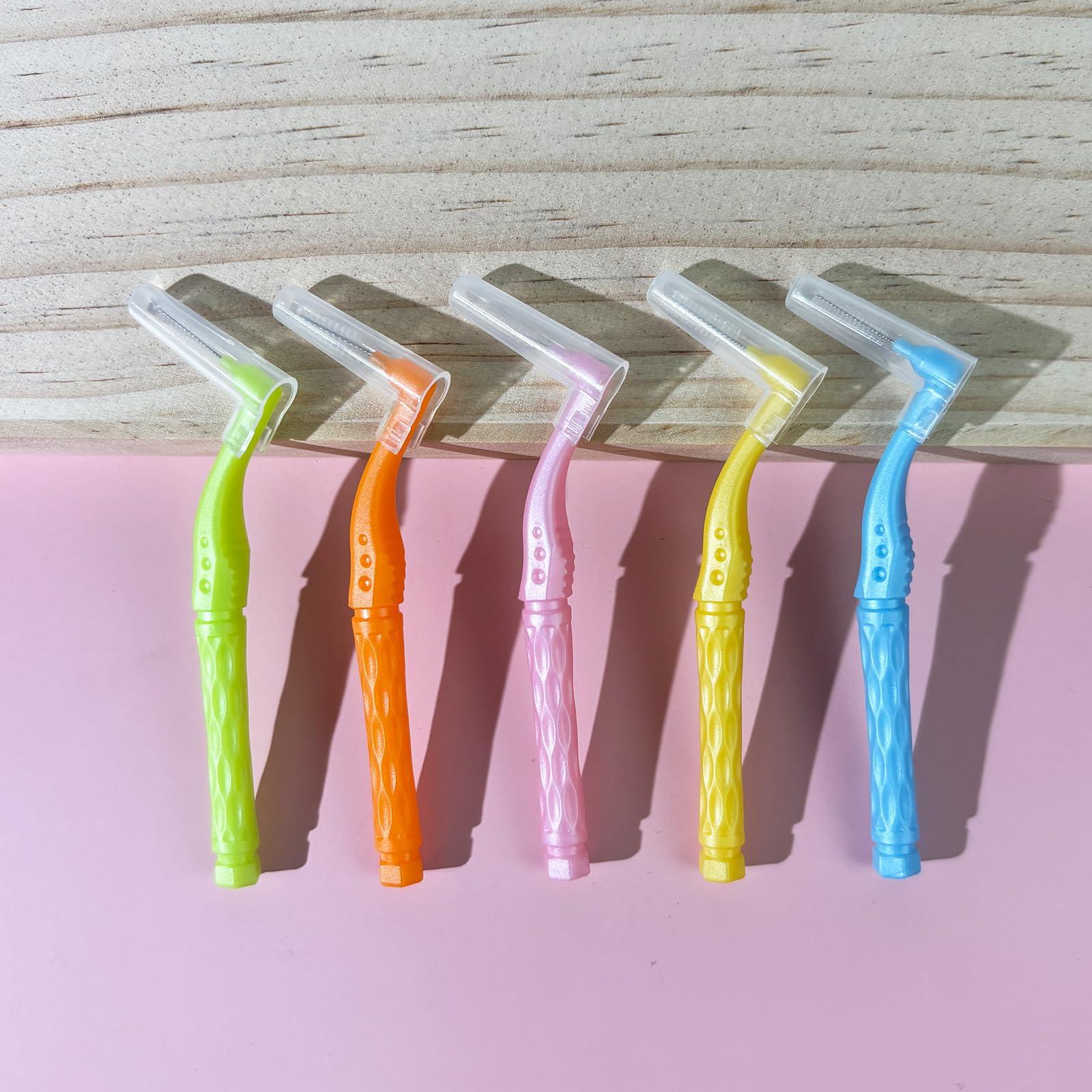 Maoerdental 50PCS L-Shaped Interdental Brushes Braces Toothbrush Short Handle,5 Different Sizes Dental Floss Brush Angled Interdental Toothpick