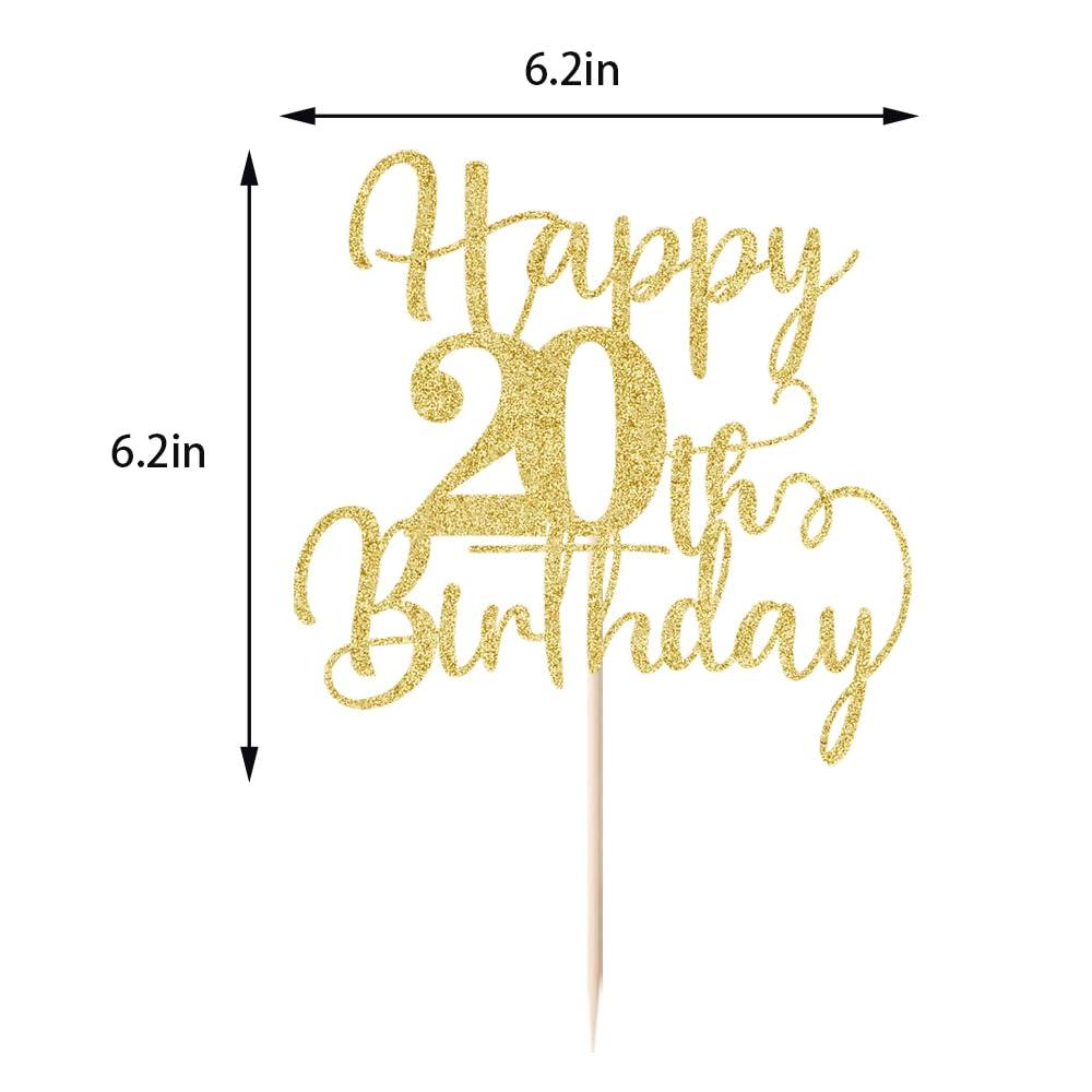 Gtseryeio Gtseryeio Happy 20th Birthday Cake Topper, Cheers to 20Years Birthday, Gold Glitter 20 Birthday Party Cake Decoration Supplies (20)