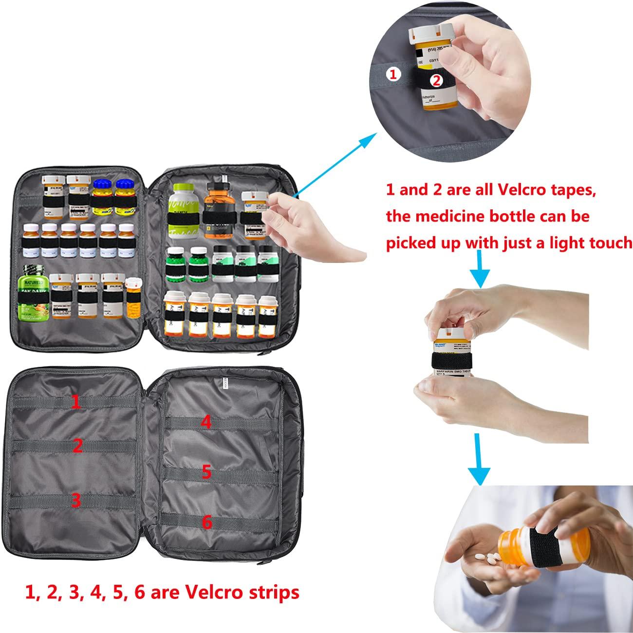 Gatycallaty Medicine Bag Pill Bottle Organizer Travel Case for Men Women Medication Storage Organization Prescription Med Manager Water Bottle Vitamin Drug Carrying Case XL Large Locked Lockable Pretty Potable