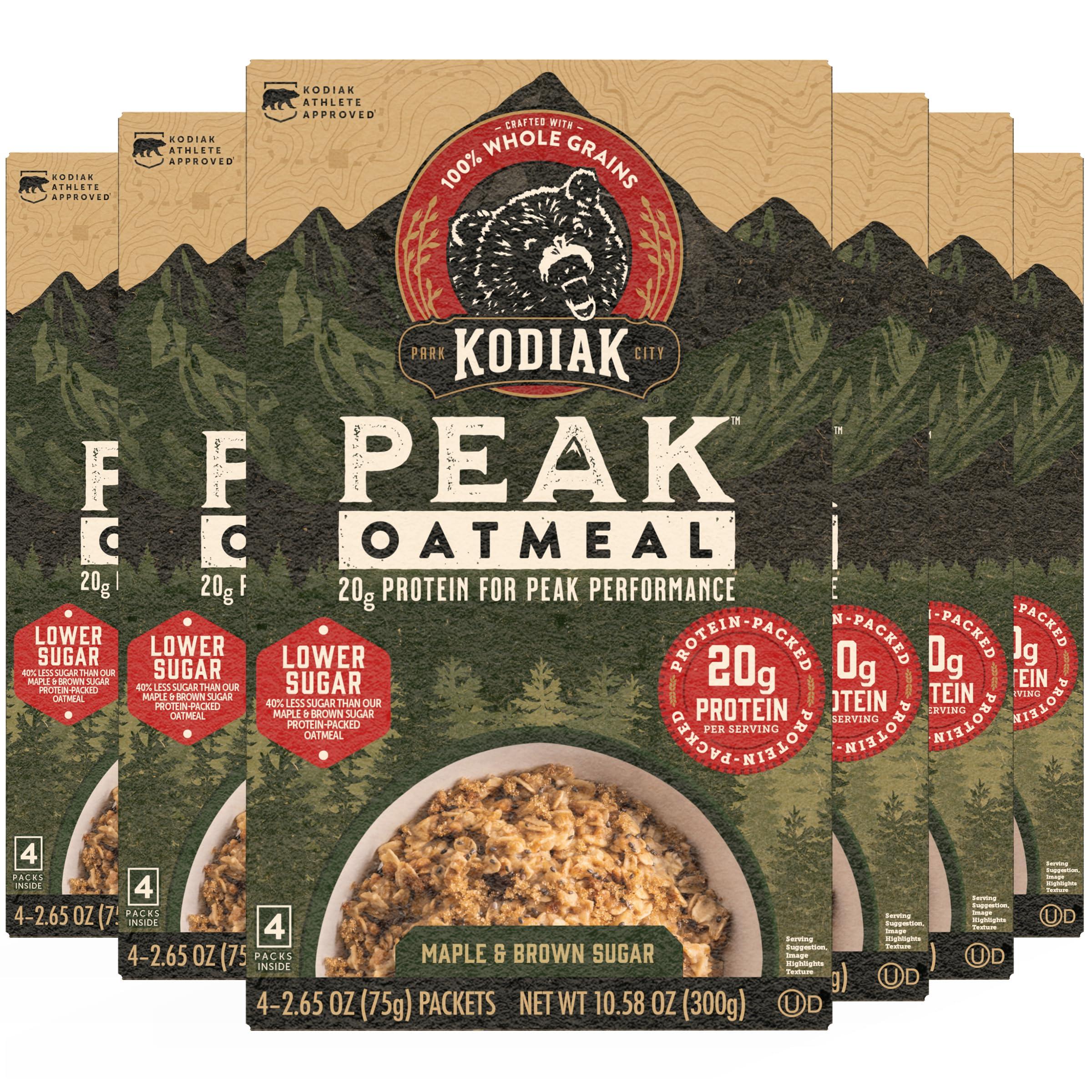 Kodiak Cakes Kodiak Cakes Peak Instant Oatmeal Packets, Maple Brown Sugar, High Protein,100% Whole Grains, 6 box with 4 packets each (Total of 24 packets)