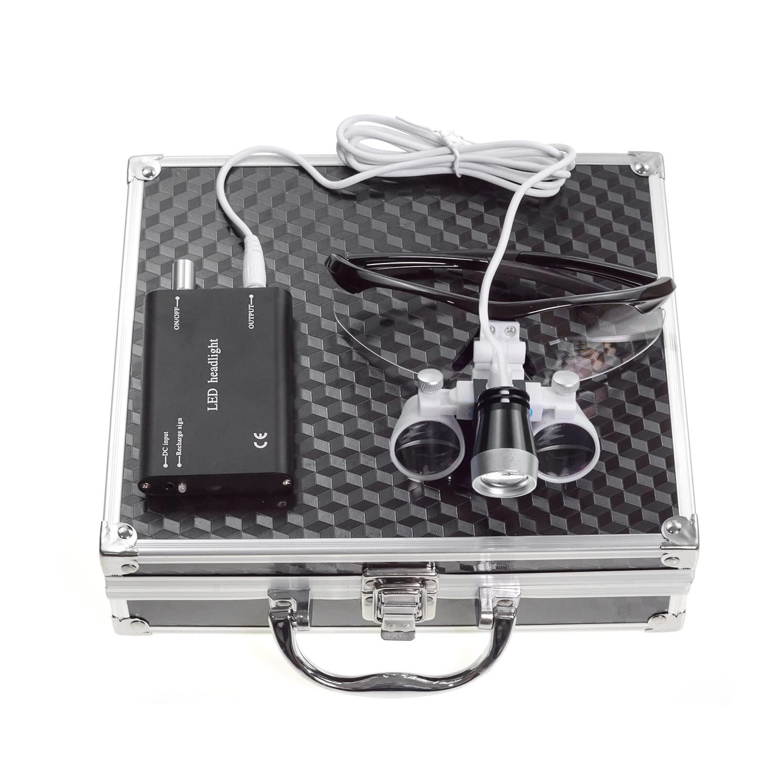 NSKI 3.5X420mm Bonicular Loupes Magnifier with 3W Operation Head Lamp Aluminum Box (Black)