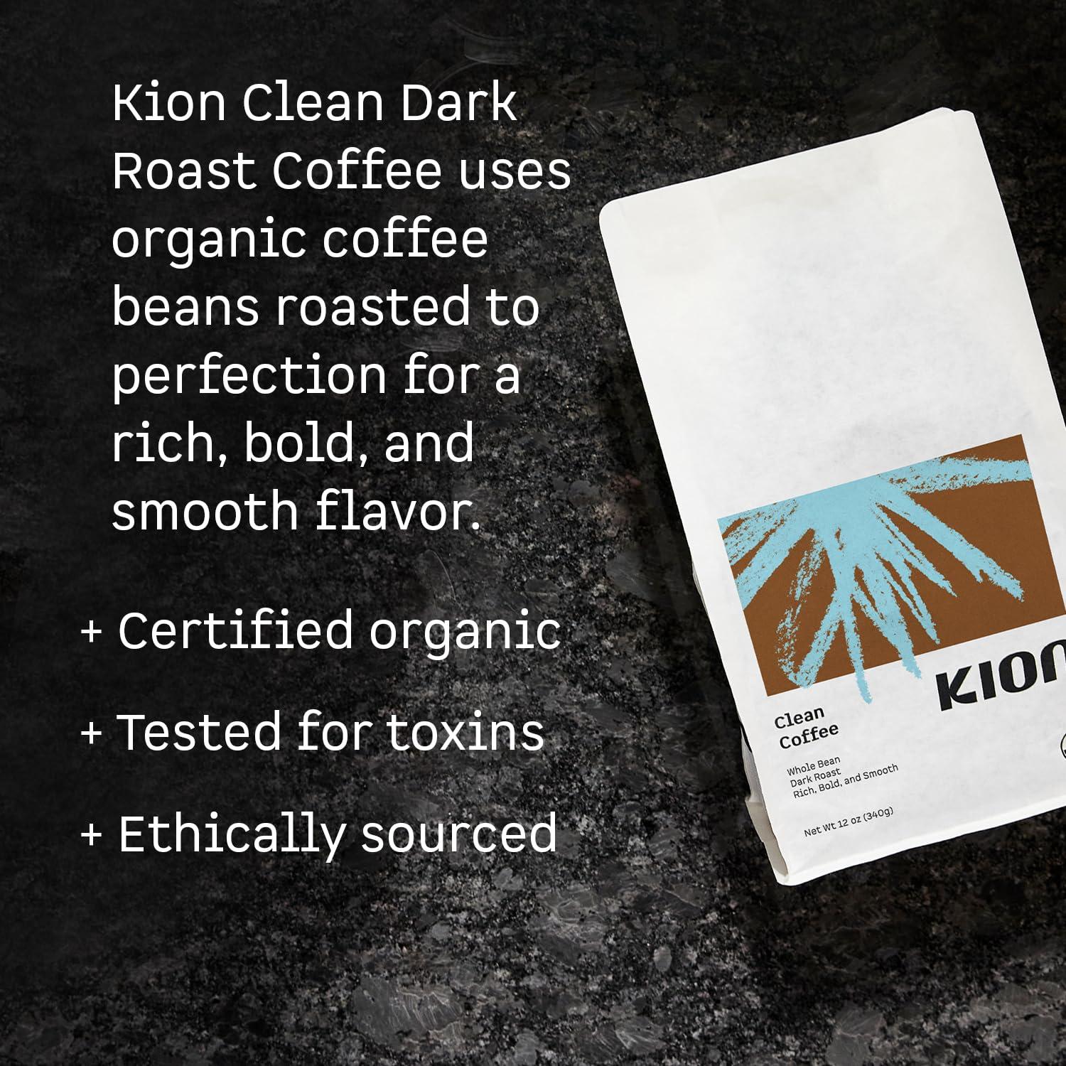 Kion Kion Organic Coffee | Tested for Toxins | Roasted to Maximize Health and Taste | Whole Bean Dark Roast 12 Oz