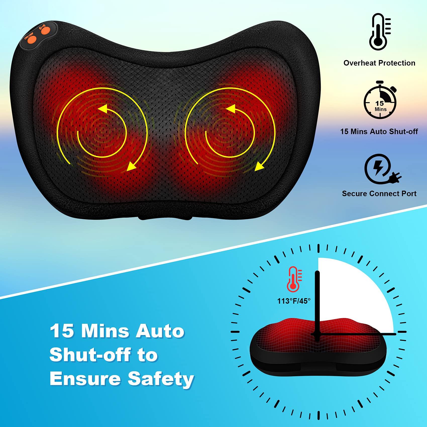 AKMONA Shiatsu Massage Pillow Back and Neck Massager with Heat Deep Tissue Massager for Pain Relief Gift for Women Men Mom Dad Kneading Massager for Neck Back Shoulder Foot Calf Leg Hand at Home Office Car