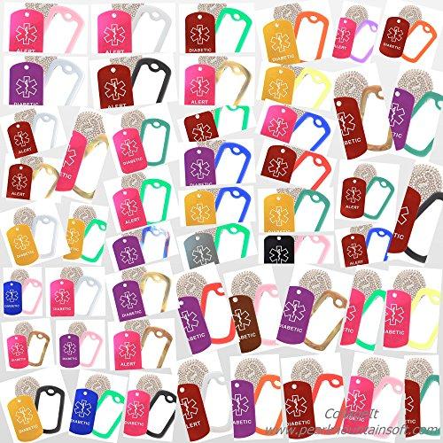 Goods For Giving Custom 2 Pack - Diabetic Medical Alert ID Necklaces with Pink Hot Custom Tags, Orange Silencers, and 30'' USA Chains