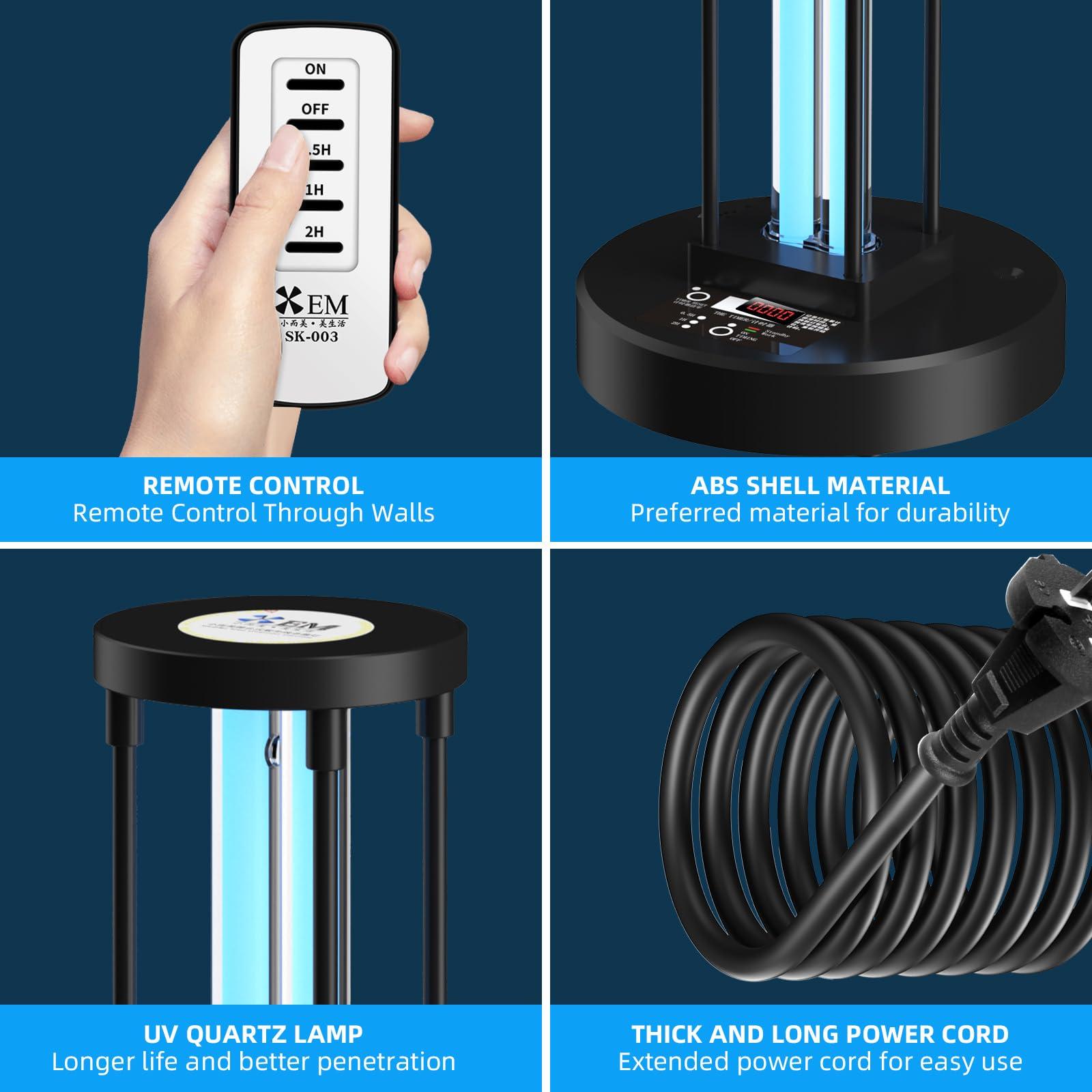 LNBEI Ultraviolet Germicidal Lamp, 72w UV+Ozone Light for Whole Room, 99.99% Sanitization Rate, Three-Step Timing Remote Control, Blue Light,for Home/Office/School