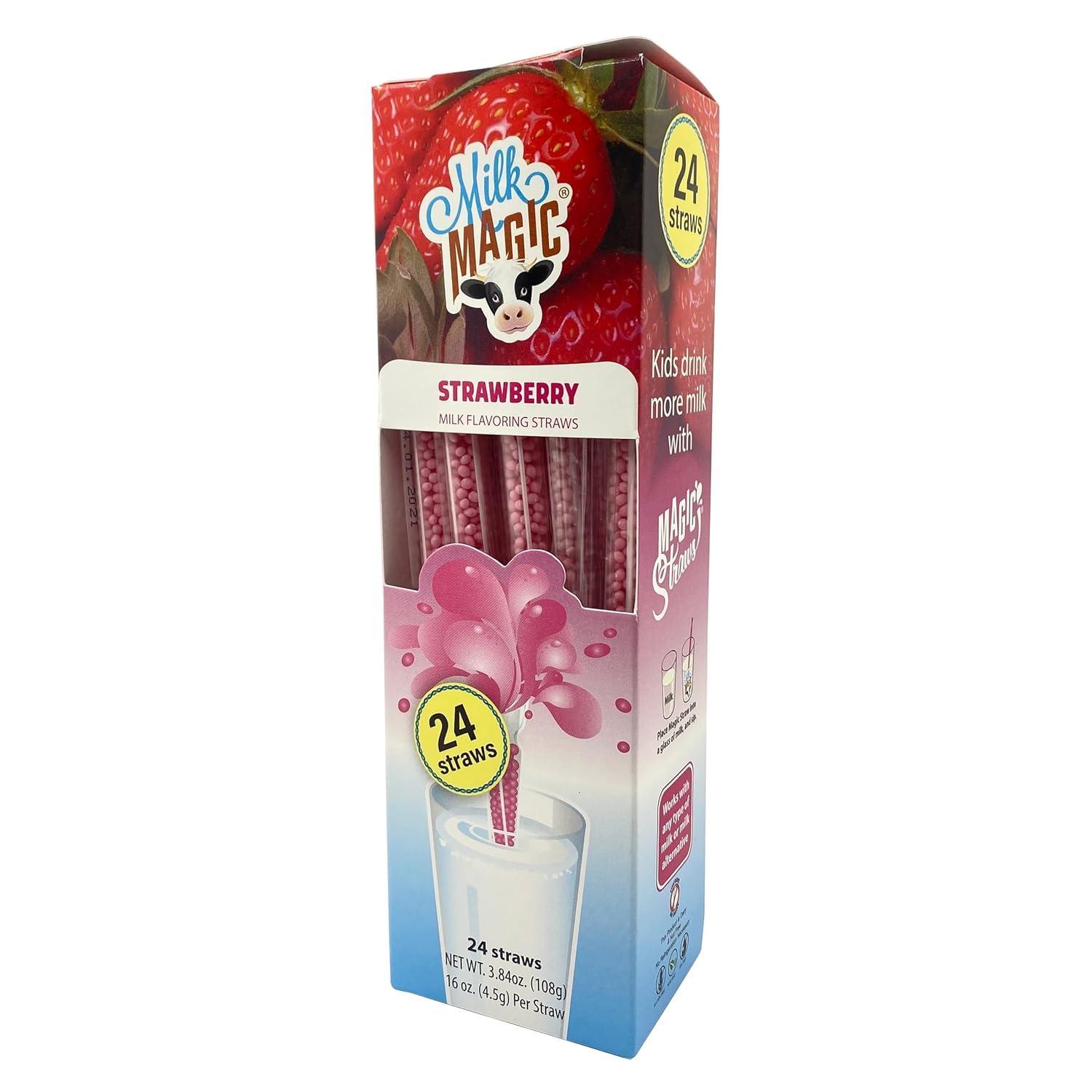 MILK MAGIC Milk Magic Strawberry Milk Straws (Box of 24) Milk Flavoring Straws