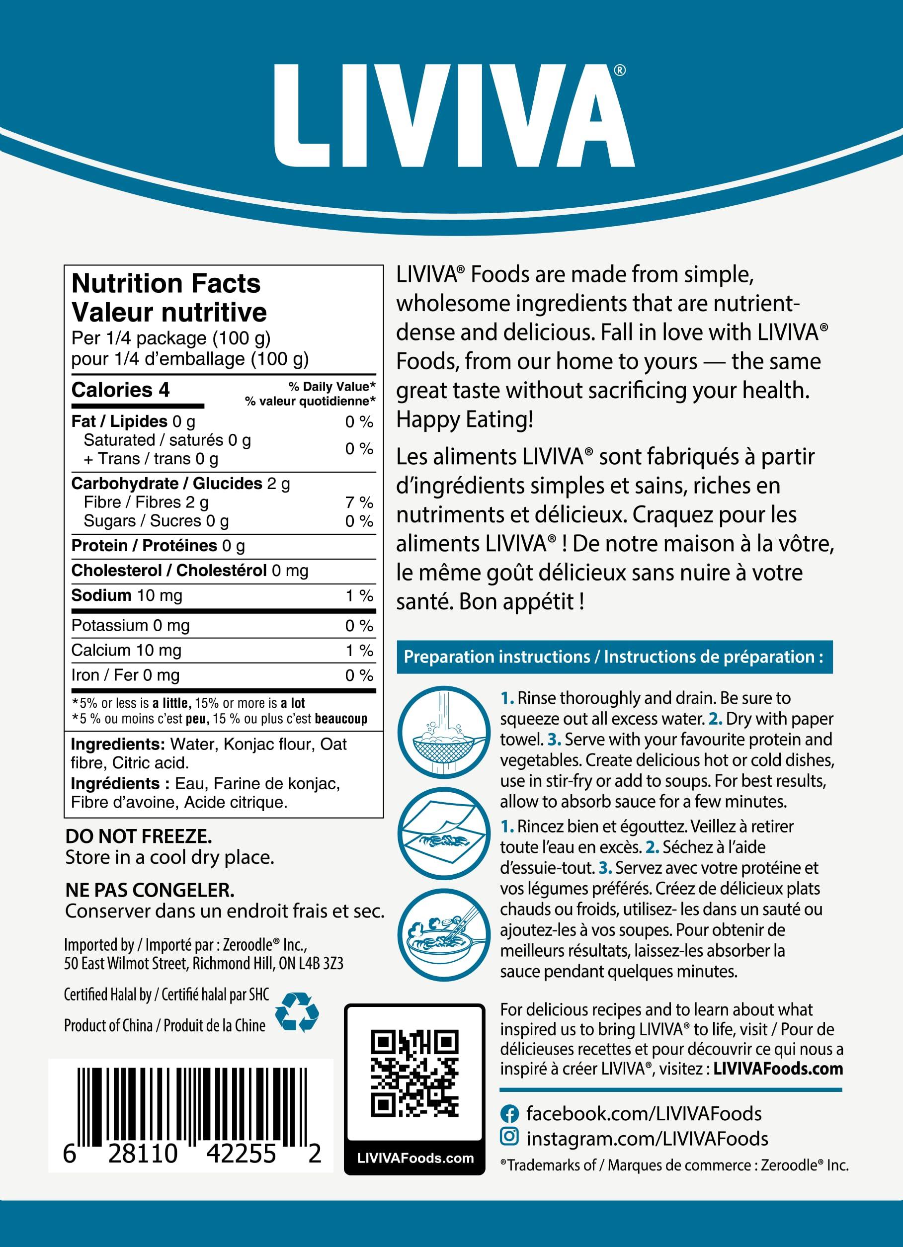 LIVIVA LIVIVA Organic Shirataki Konjac Rice Shaped (6 Pk - 110 oz) Diabetic-Friendly Low Carb, Low Calorie Pasta Noodles Ready to Serve No Odor, Certified Non-GMO, Gluten Free, Vegan, Plant-Based, Keto, Kosher, Halal