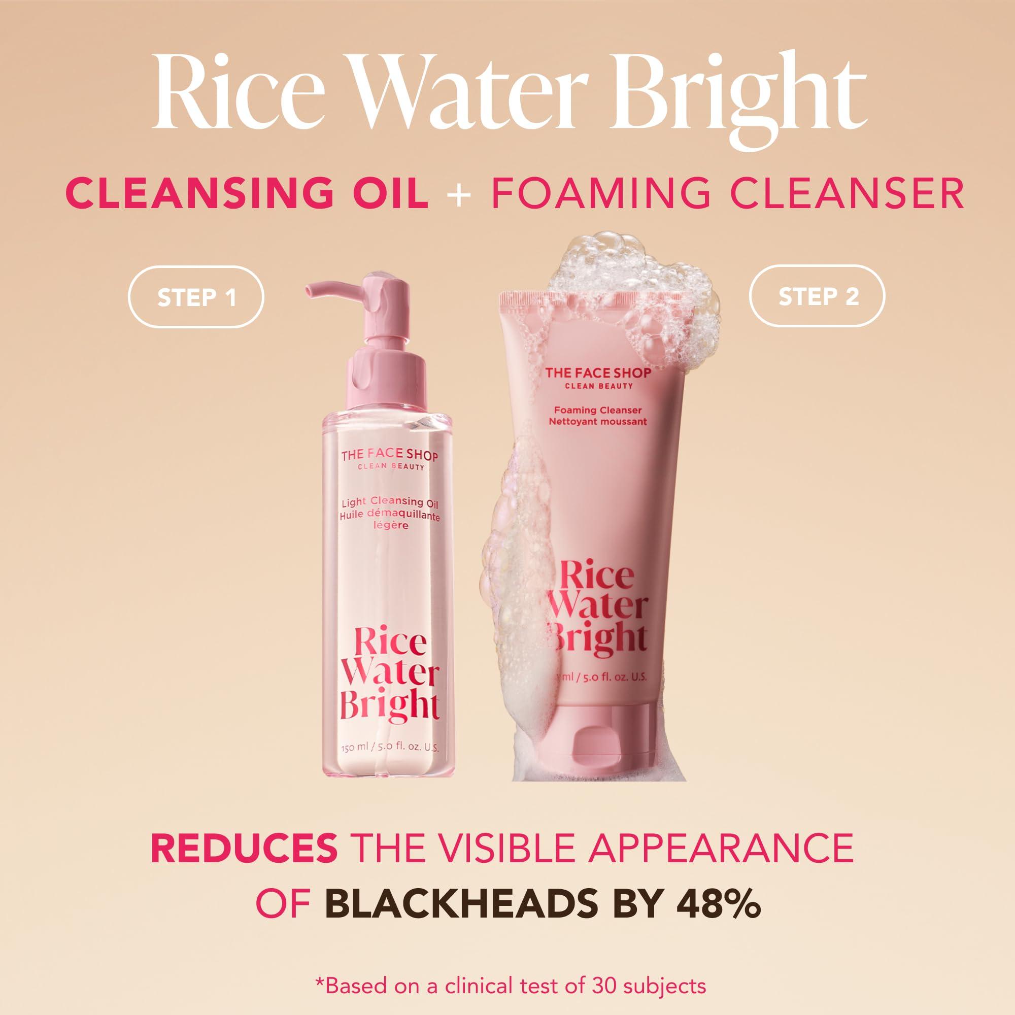 THEFACESHOP The Face Shop Rice Water Bright Light Facial Cleansing Oil, Daily Makeup Remover, Oil Cleanser, Vegan, Korean Skin Care with Jojoba Oil, Face Pore Cleanser, 150ml