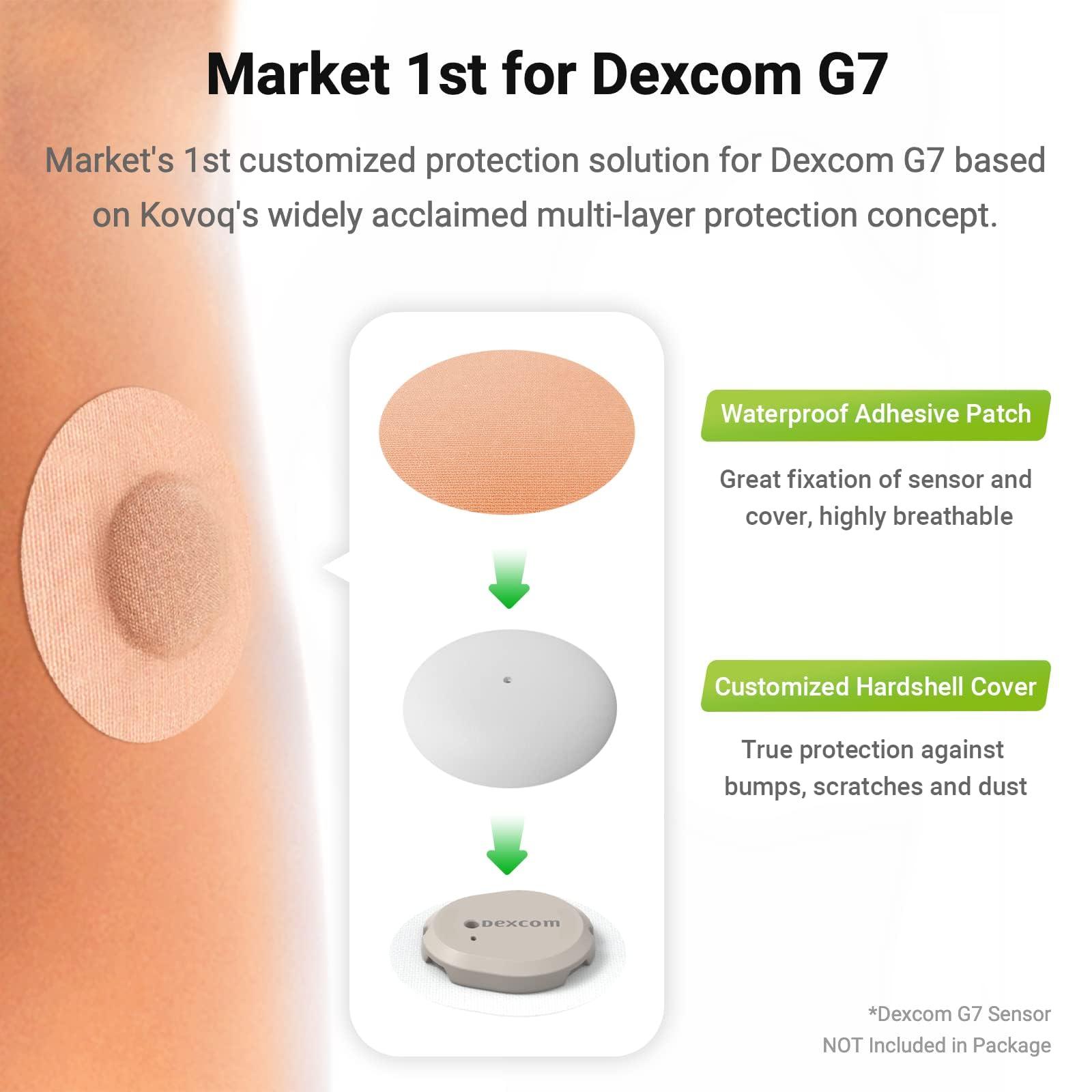 KOVOQ KOVOQ - Dexcom G7 Over Patches - Waterproof 25-Pack Dexcom Stelo & G7 Over Patches with Reusable Hardshell Cover, Latex-Free, Hypoallergenic, Long-Lasting, Breathable (TAN)