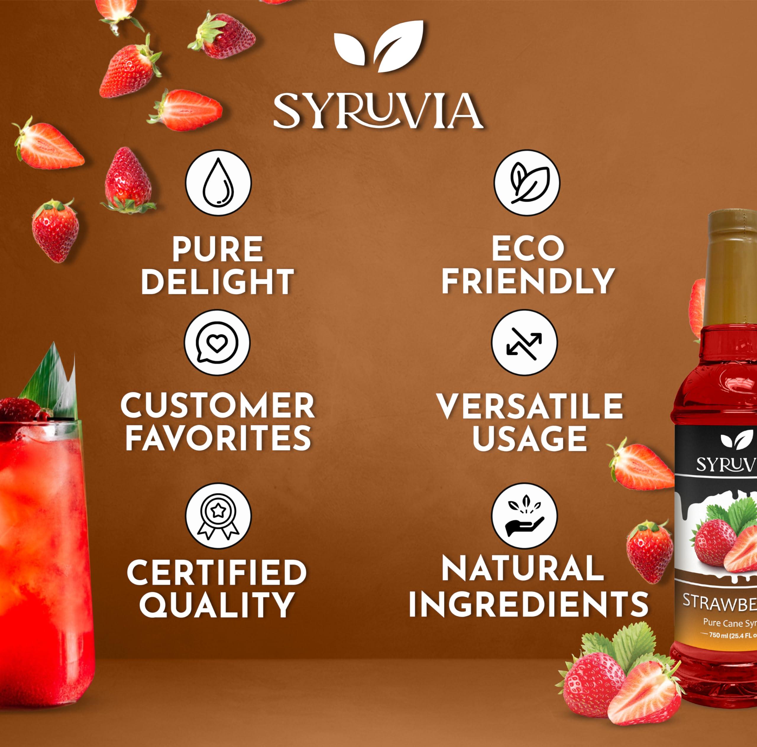 SYRUVIA Syruvia Strawberry Coffee Syrup (25.4 fl oz) - Sweet Strawberry Bliss in a Bottle Kosher, Gluten-Free, Ideal for Elevating Your Culinary and Beverage Adventures