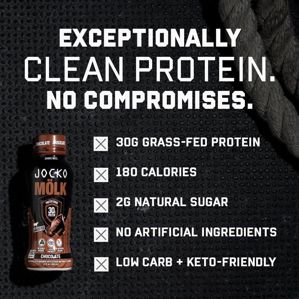 Jocko Fuel Jocko Mlk 30g Grass Fed Protein Shakes No Added Sugar Protein Drinks KETO Friendly - Ready to Drink 12 FL Oz (Pack of 12) Vanilla