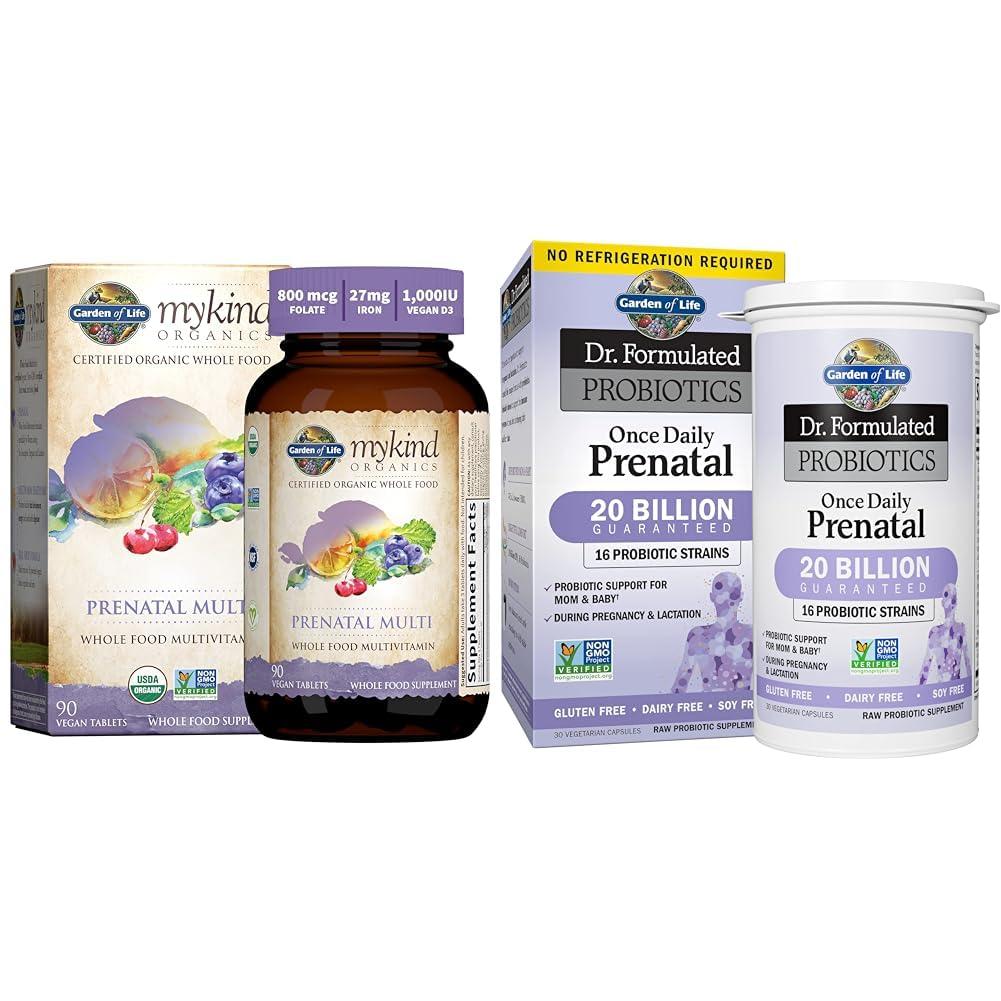 Garden of Life Garden of Life Womens Prenatal Multivitamin with Vitamin D3, B6, B12, C & Iron & - Dr. Formulated Probiotics Once Daily Prenatal