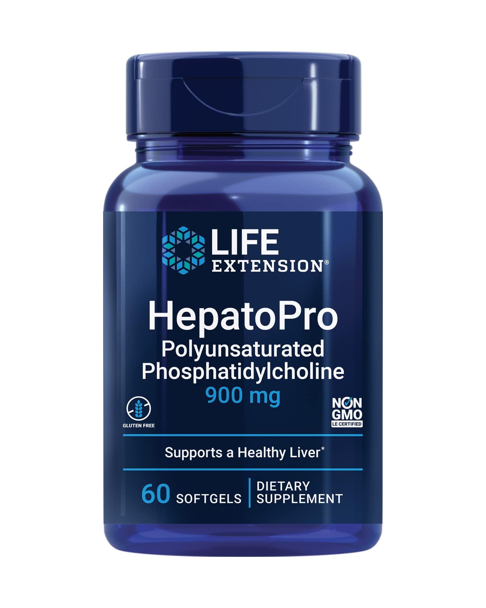 Life Extension Life Extension HepatoPro, polyunsaturated phosphatidylcholine, 900 mg, Supports a Healthy Liver and detoxification, Protects Against oxidative Stress, Gluten-Free, Non-GMO, 60 softgels