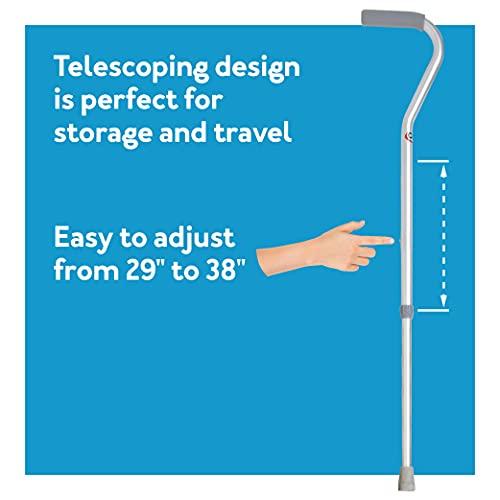 Carex Carex Offset Walking Cane with Balance Premium Lightweight Aluminum Cane with Cane Handle and Adjustable Height Supports up to 250 lb, for Women and Men, Silver, 0.8 Pounds