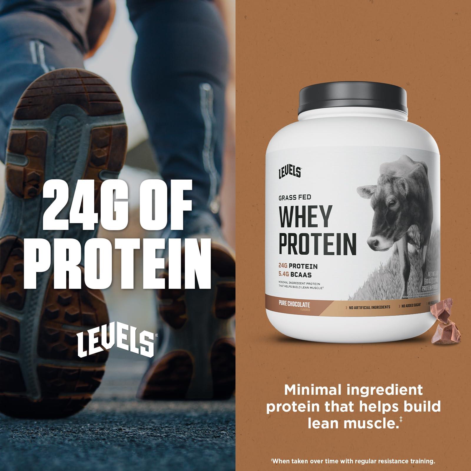 Levels Nutrition Levels Grass Fed Whey Protein, No Artificials, 24G of Protein, Pure Chocolate, 5LB