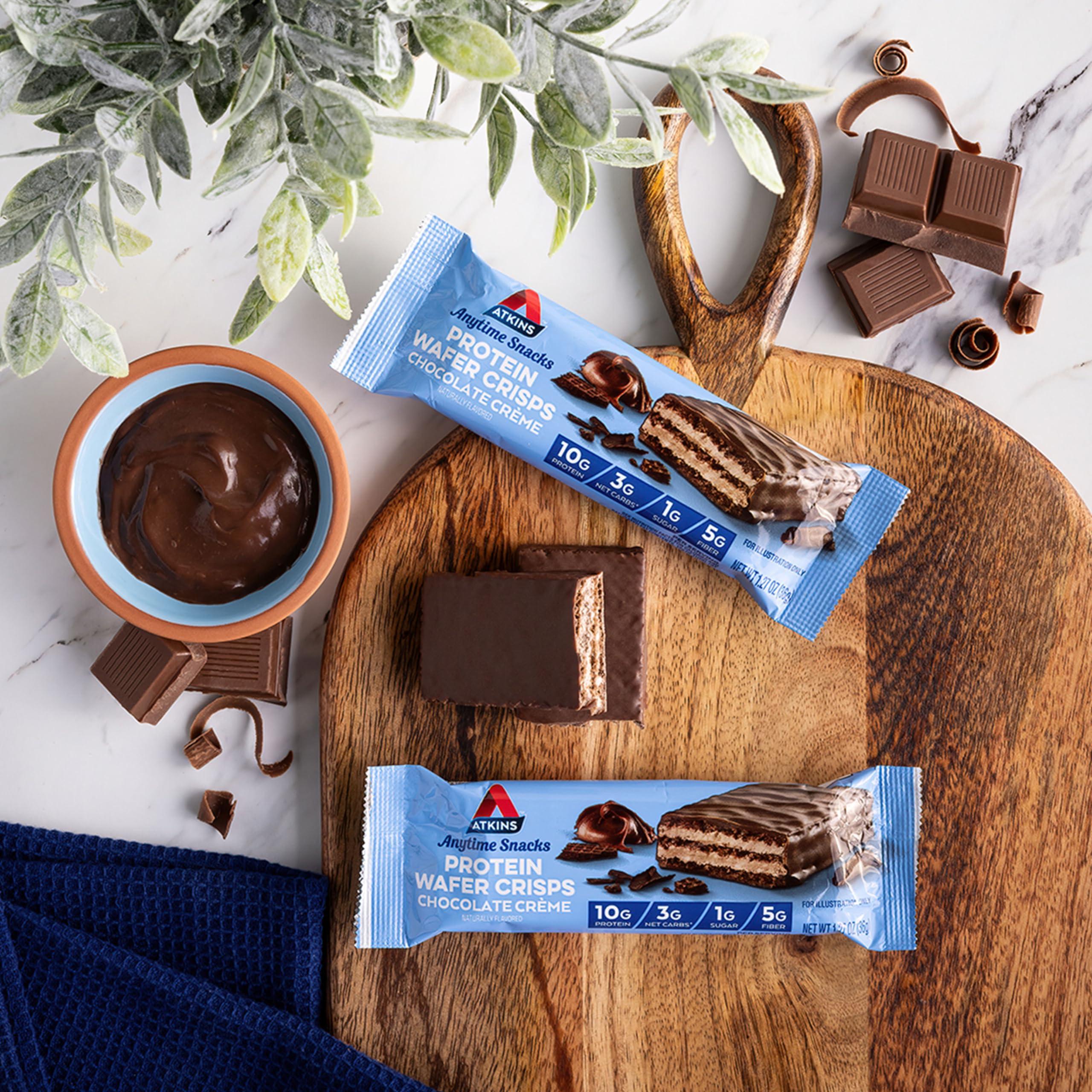 Atkins Atkins Chocolate Crme Protein Wafer Crisps, Protein Dessert, 4g Net Carb, 1g Sugar, High in Fiber, Keto Friendly, 5 Count