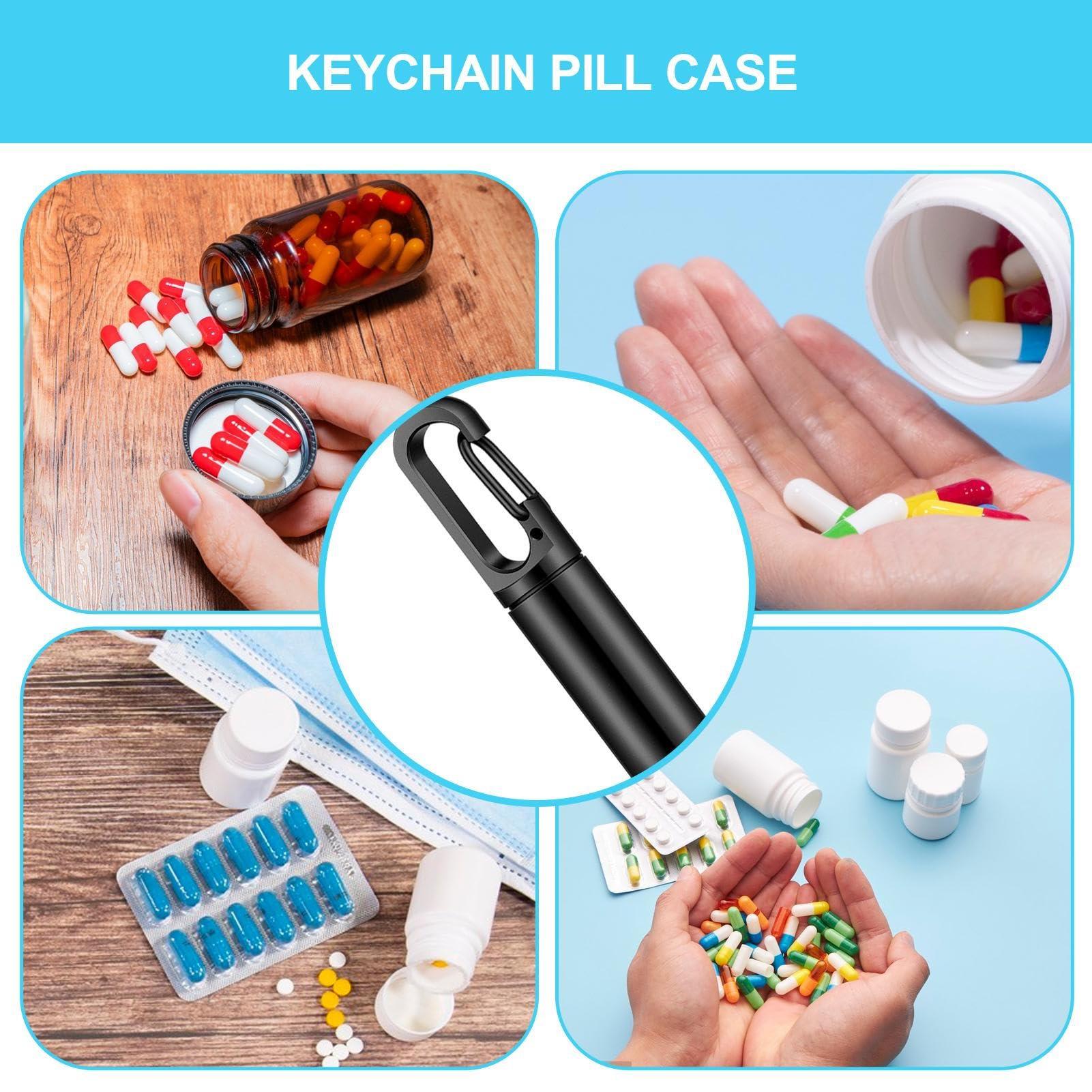 TILEZE Pill Case Keychain, Stainless Steel Keychain Pill Box, Small Portable Tablet Dispenser, Tablet Organizer, Home Must Have Pill Organizer, Pill Holder for Purse Bags Belt Home School Traveling