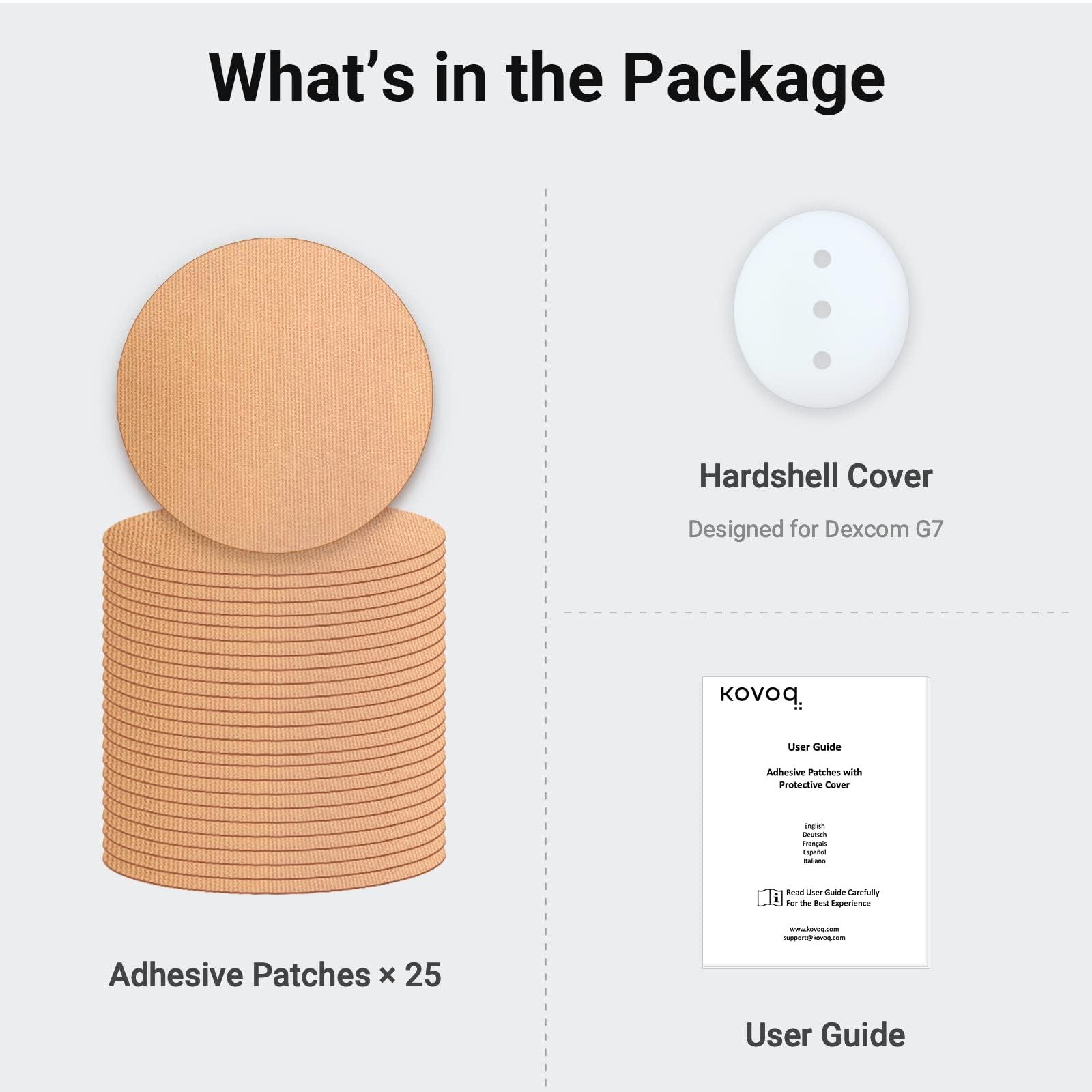 KOVOQ KOVOQ - Dexcom G7 Over Patches - Waterproof 25-Pack Dexcom Stelo & G7 Over Patches with Reusable Hardshell Cover, Latex-Free, Hypoallergenic, Long-Lasting, Breathable (TAN)