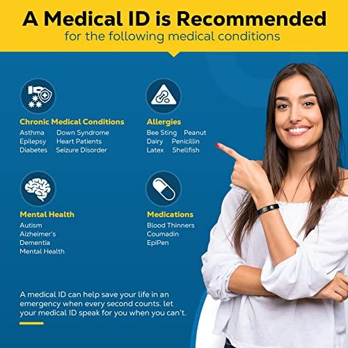 Theluckytag Theluckytag Medical Bracelets for Men Women with QR Code Medical Alert ID Bracelets - Silicone Waterproof Wristband Fits Wrists Up to 9\'\' - More Space Custom Emergency Medical ID Alert Info