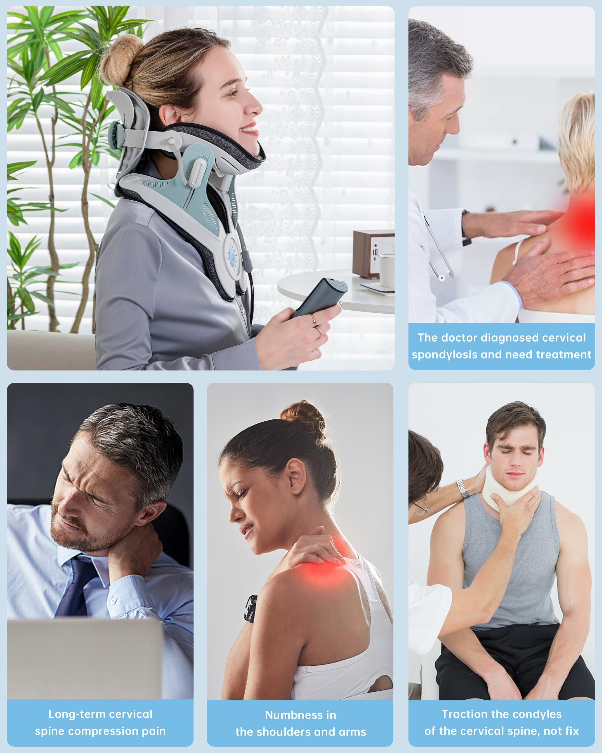 CXBER Cervical Neck Traction Electric Device for Neck Pain Relief, Adjustable Air Pump Inflatable Neck Stretcher with 3 Power Traction, Built-in 8 Airbag