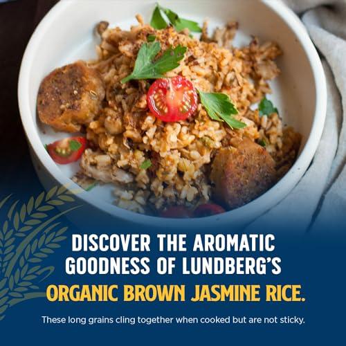 Lundberg Lundberg Organic Jasmine Rice, Long Grain Brown Rice - Non-Sticky, Fluffy Aromatic Rice, Organically Grown in California, Pantry Staples, 32 Oz