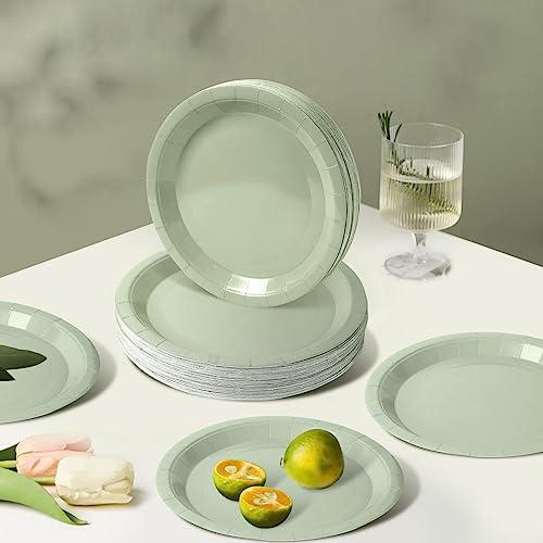 Purhapfre Sage Paper Plates Sage Green Paper Plates and Napkins Party Supplies Sage Green Disposable Plates for Bridal Shower,Baby Shower, Birthday,Serves 50