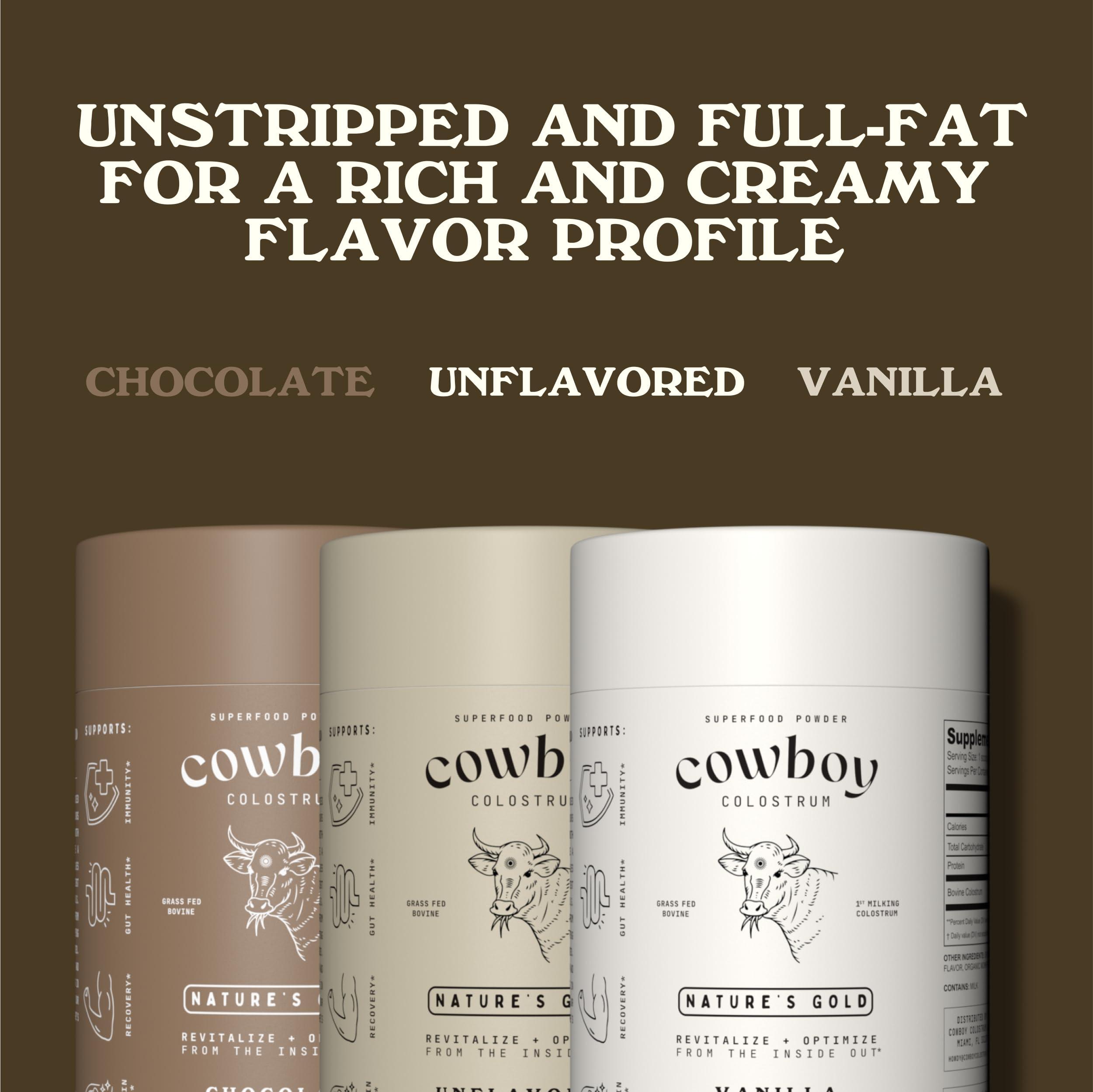 COWBOY COLOSTRUM COWBOY COLOSTRUM - Bovine Colostrum Powder - The Exclusive 1st Milking Whole Colostrum - Grass Fed Colostrum Supplement for Gut Health, Immunity, Skin & Hair. Non-GMO (Unflavored, 40 Servings)