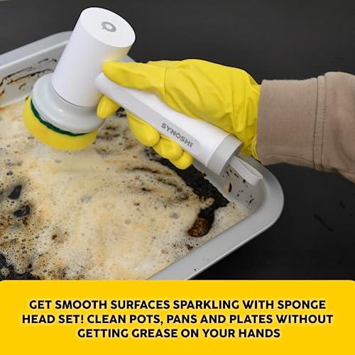 SYNOSHI Synoshi Sponge Brush Heads (6 Units) for Electric Spin Scrubber | Designed for Cleaning Smooth Surfaces
