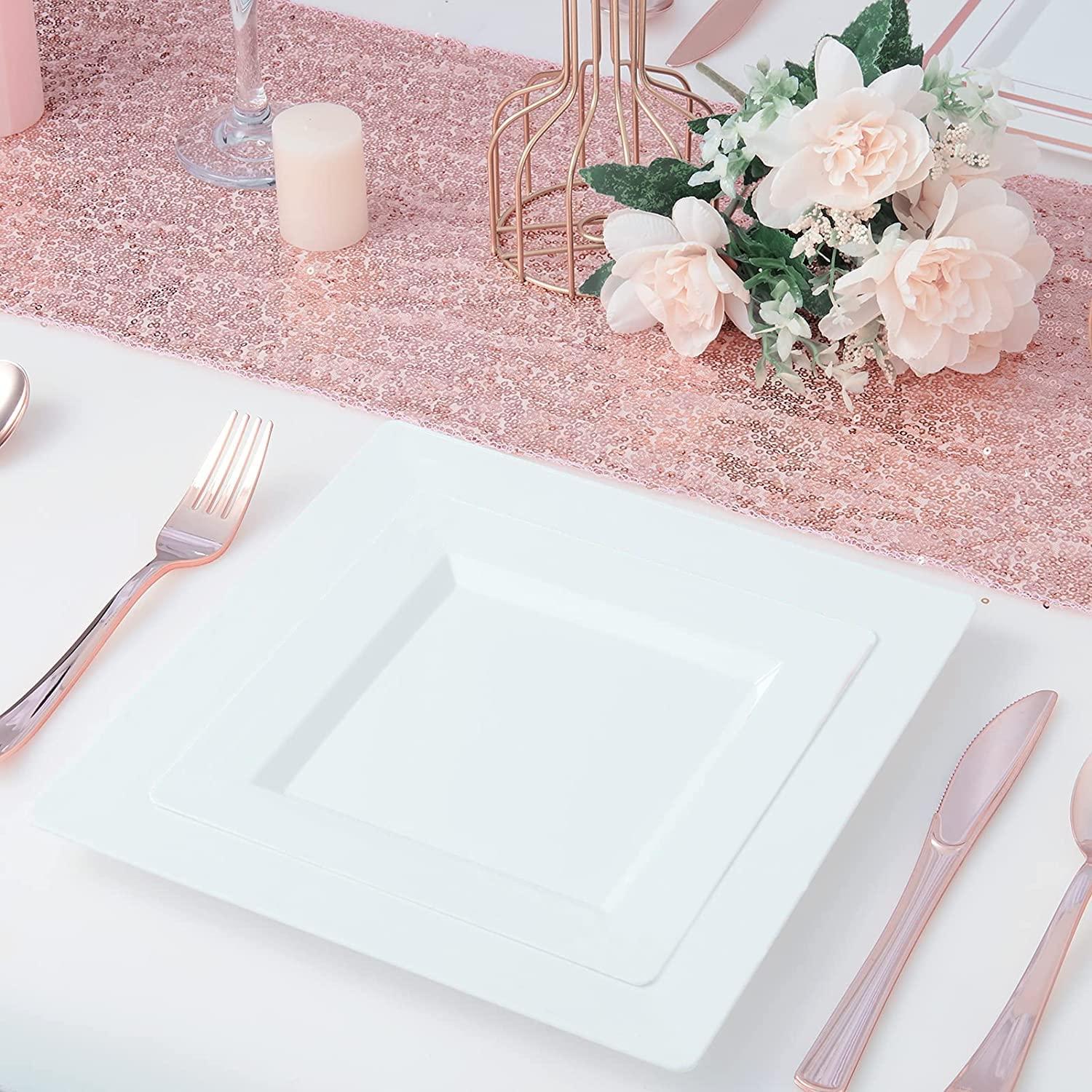 ricpok ricpok Disposable Square Plastic Plates - 100 Pack - 50 x 9.5 Dinner and 50 x 6.5 Salad Combo Plate - Premium Heavy Duty - Fancy and perfect for a Party, Wedding, or Birthday