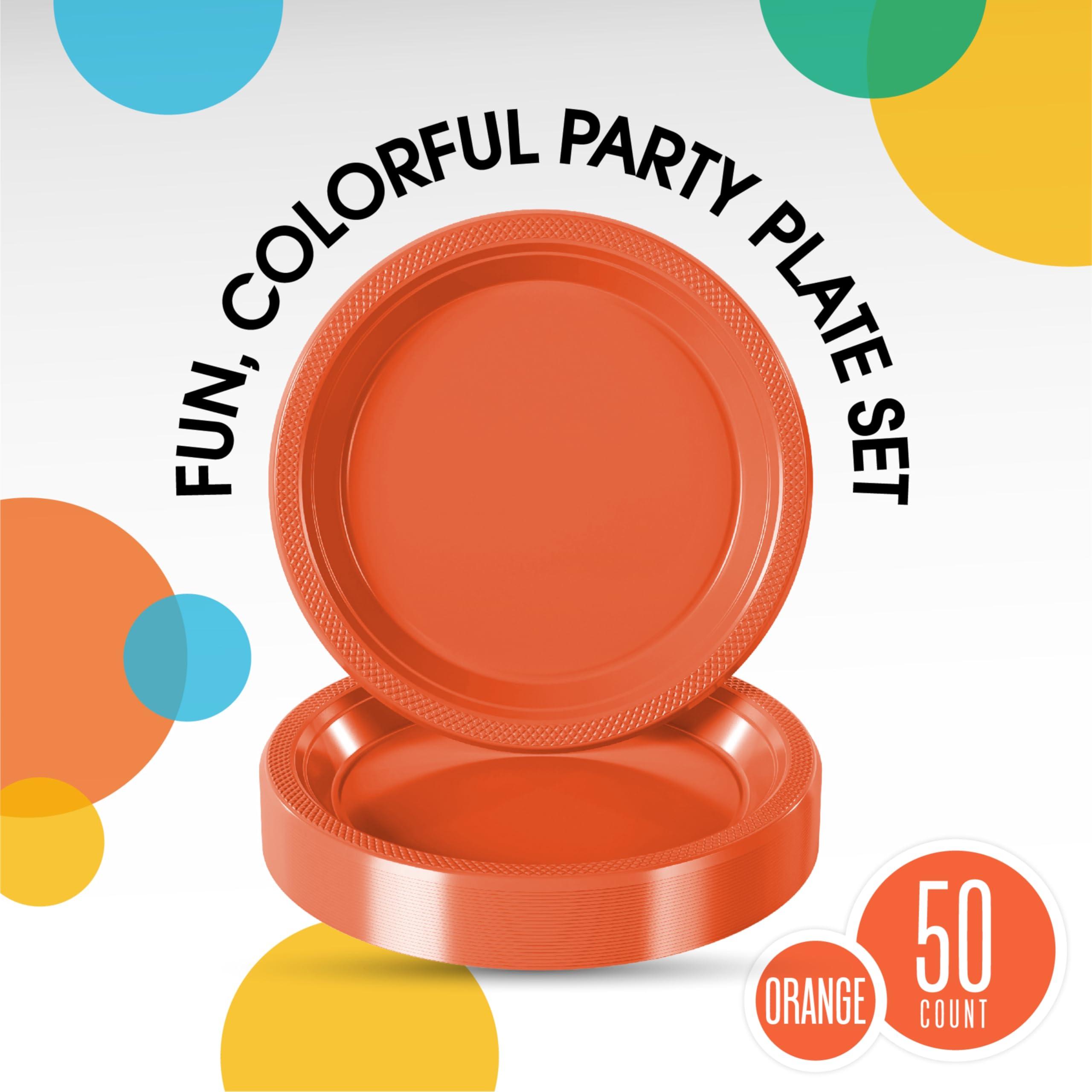 Exquisite Exquisite Orange Plastic Plates Disposable 10\" Orange Plastic Dinner Plates 50 Pcs Orange Disposable Plates Plastic Plates For Party Plates Disposable Heavy Duty 350 GSM Orange Plates For Party