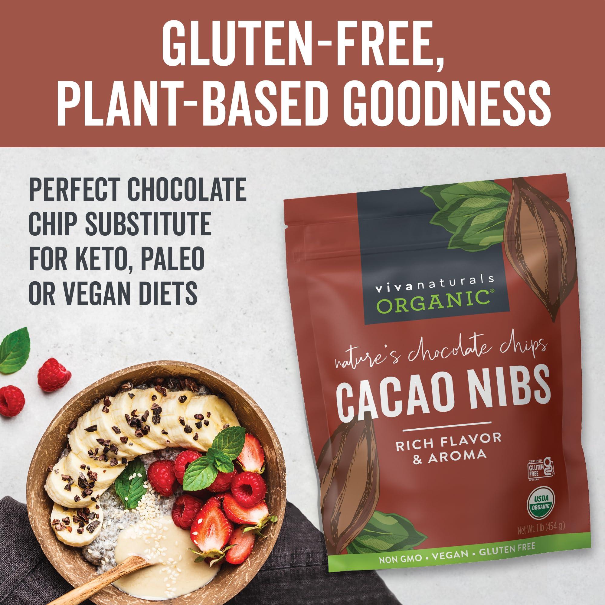 Viva Naturals Viva Naturals Organic Cacao Nibs, 1 Lb - Certified Keto and Vegan Superfood, Perfect for Gluten Free Baking, Cacao Nib Smoothies and Healthy Snacks, Premium Criollo Beans, Non-GMO