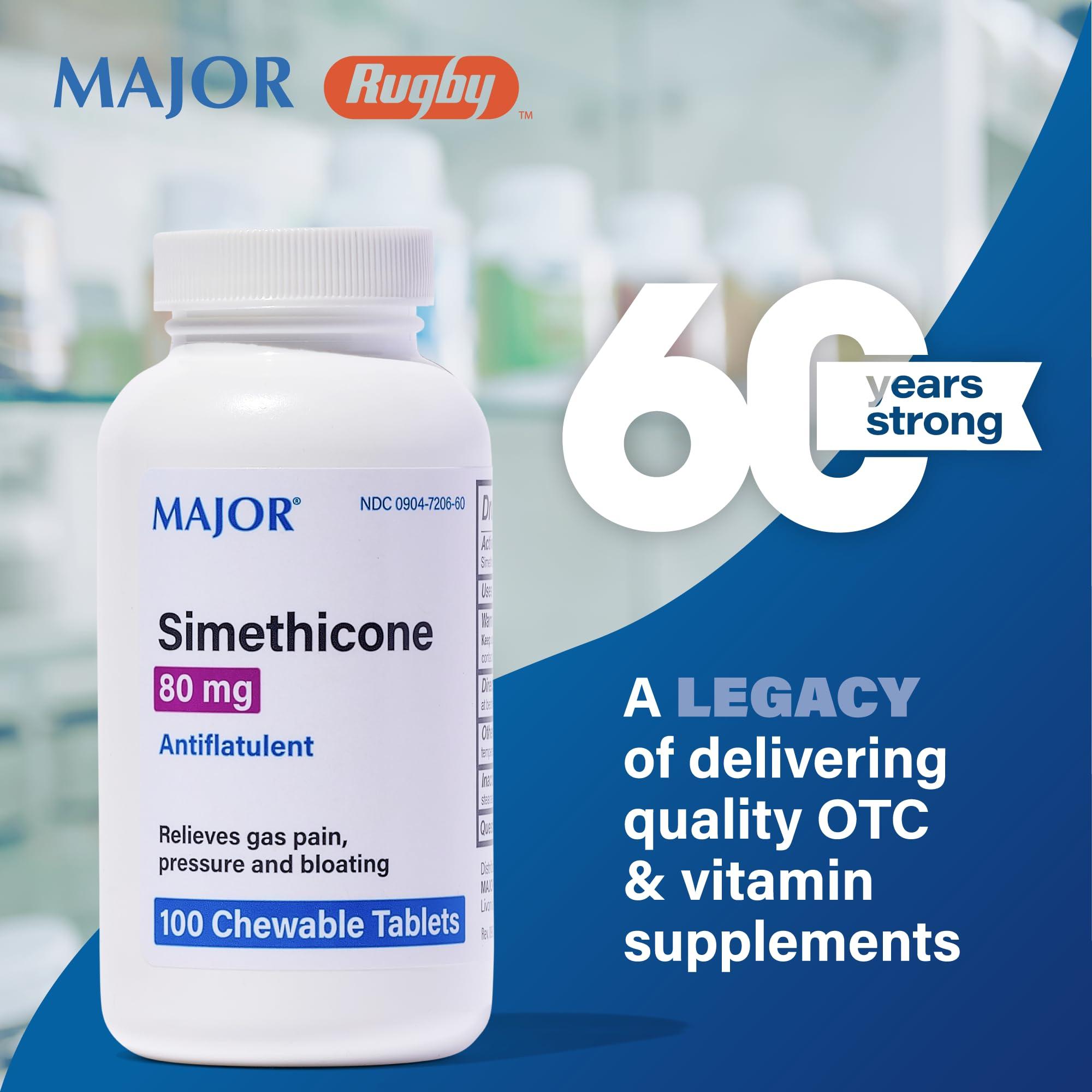 MAJOR MAJOR Simethicone Gas Relief 80 mg - Anti Flatulence, Bloating and Gas Pressure Aid - 100 Chewable Tablets
