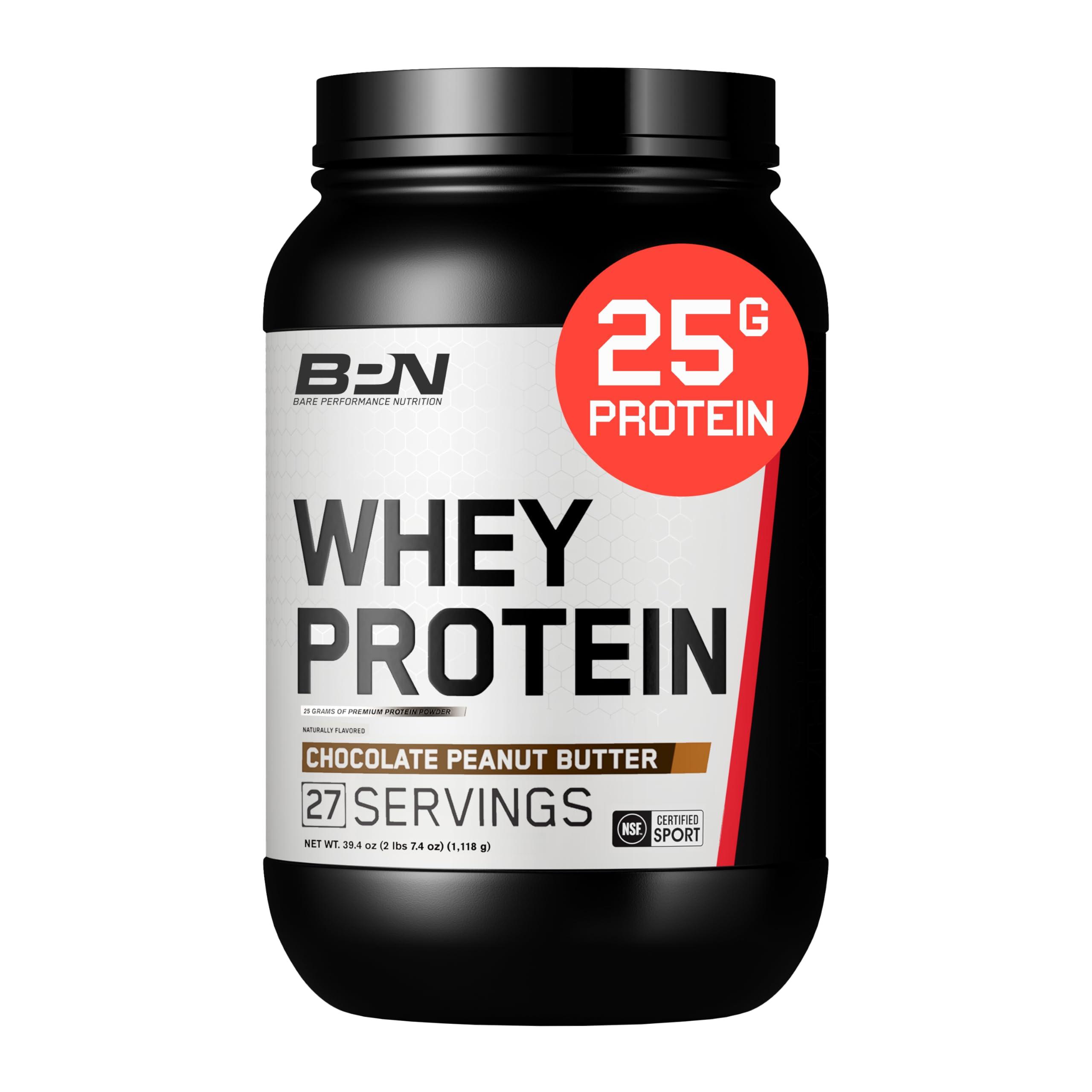 BARE PERFORMANCE NUTRITION BARE PERFORMANCE NUTRITION, BPN Whey Protein + Casein Protein Powder Blend, Chocolate Peanut Butter, 25g Protein per Serving Supports Lean Muscle Recovery, 27 Servings, Third Party Tested