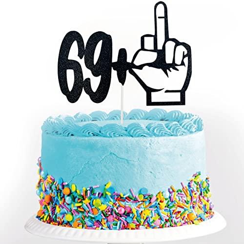 TzTwodcaz Happy 70th Birthday Cake Topper - 69+1 Middle Finger Cake Topper - Funny Seventy Years Old Birthday Party Supplies