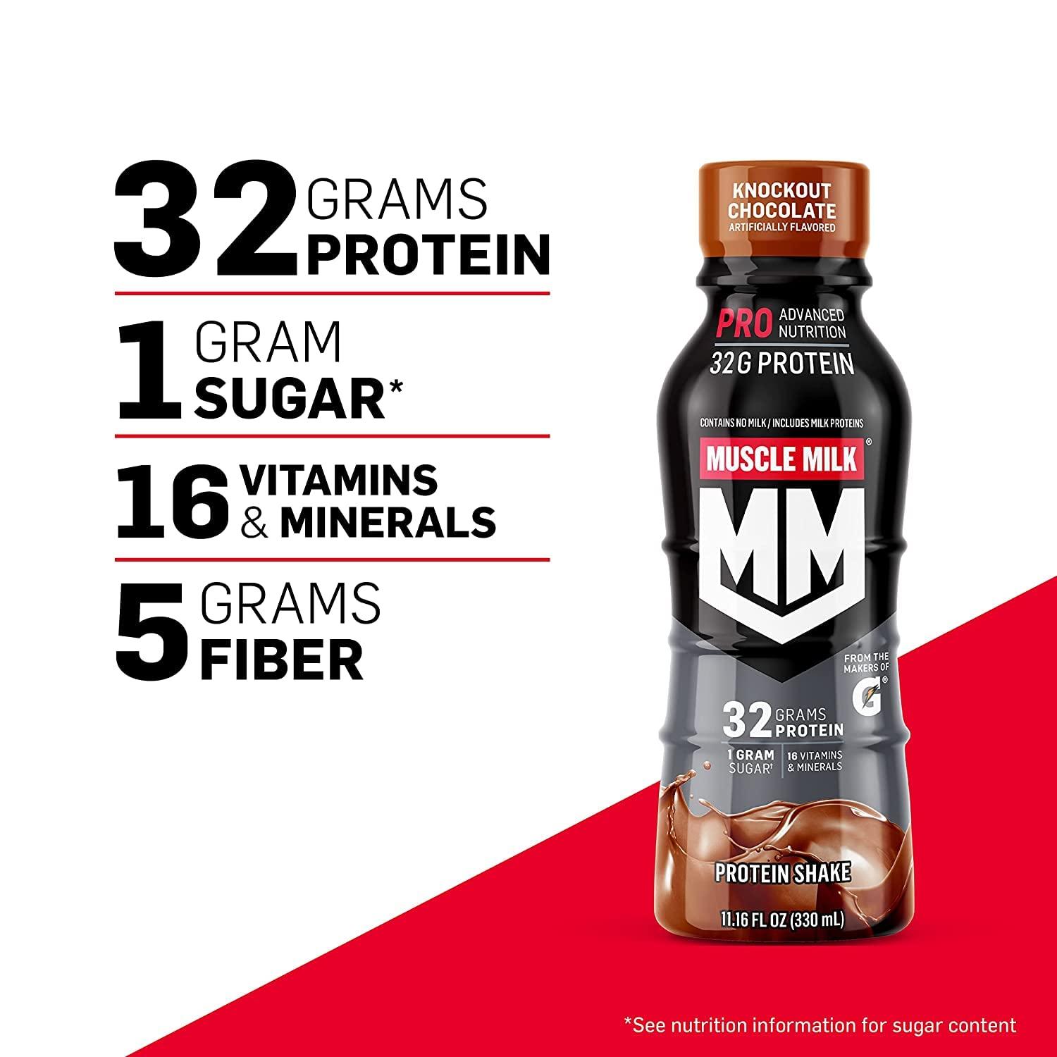 Muscle Milk Muscle Milk Pro Advanced Nutrition Protein Shake, Intense Vanilla, 11.16 Fl Oz (Pack of 12), 32g Protein, 1g Sugar, 16 Vitamins & Minerals, 5g Fiber, Workout Recovery, Energizing Snack, Packaging May Vary