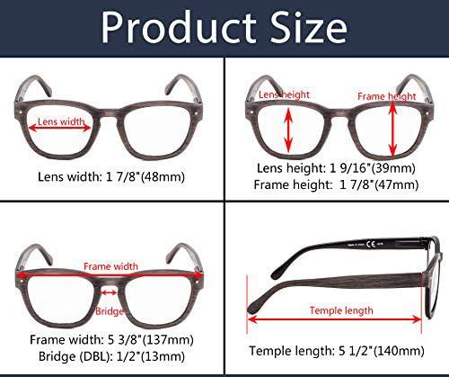LUR LUR READING GLASSES for Men 2.75 Classic Square Readers 4 Packs Cheaters Comfy Spring Hinges/Wood Tone Design