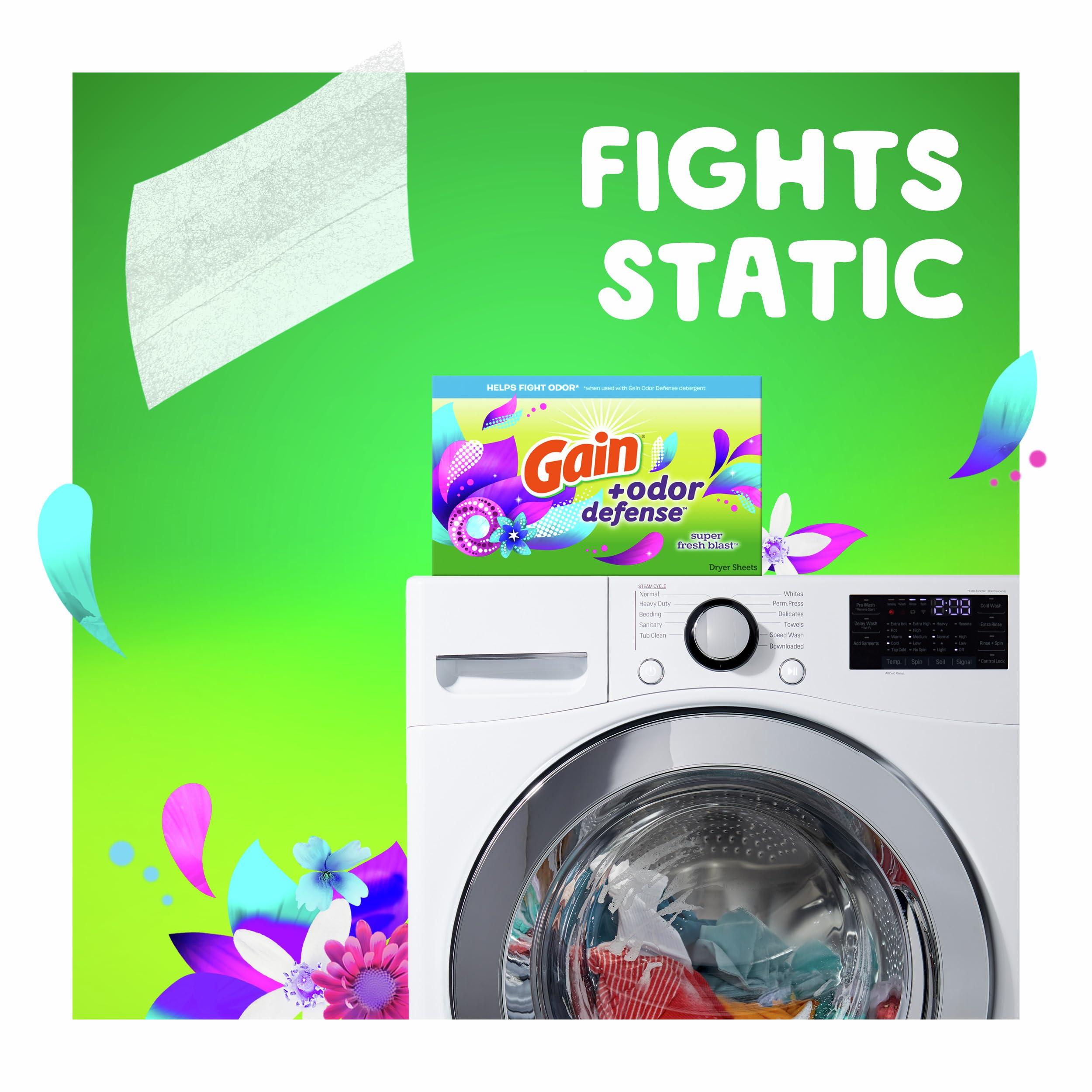 Gain Gain + Odor Defense Fabric Softener Dryer Sheets, Super Fresh Blast Scent, 120 ct