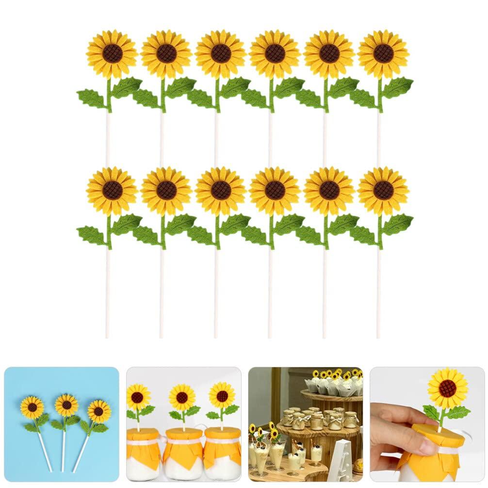 EXCEART EXCEART 12pcs Cute Sunflower Cupcake Toppers Summer Party Fruit Picks Luau Cocktail Pick Hawaiian Toothpicks Cake Decorations for Birthday Baby Shower Supplies