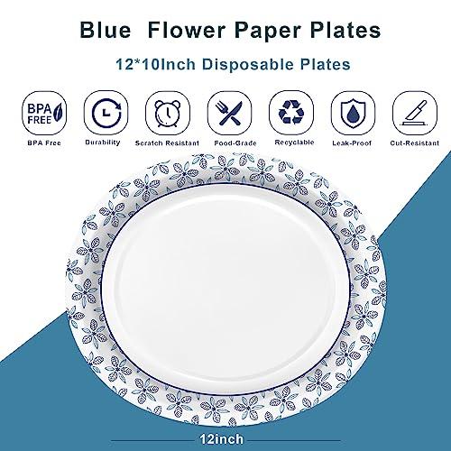 VEIZEDD VEIZEDD 50 Pcs Oval Paper Plates 12 x 10 in Large Disposable Dinner Platters Heavy Duty for Holidays,BBQs,Birthdays Party,Celebration
