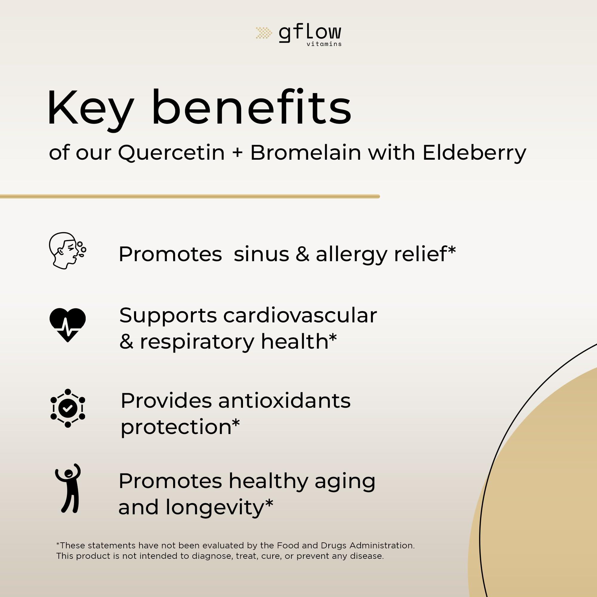 gflow vitamins Quercetin with Vitamin C and Zinc - Quercetin 500mg - Quercetin with Bromelain - Zinc Quercetin - 120 Veggie Caps - Elderberry with zinc and Vitamin c for Adults (Non-GMO, Vegan) 2 Months Supply