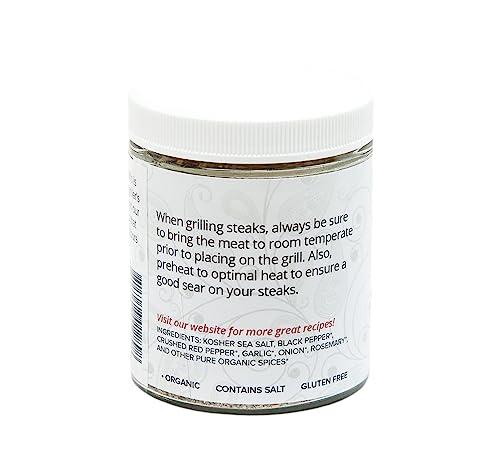 The Spice Hut Spice Hut - Organic Steak Seasoning & Dry Rub for Prime Rib, Roast, Burger / Sugar-Free, with Salt / Roadhouse Grill Spice Mix for Chicken, Chop House Seasoning Steak & Beef Rub / All-Natural, Kosher, Vegan, Gluten Free, Keto -No MSG- 3.5oz Glass Jar