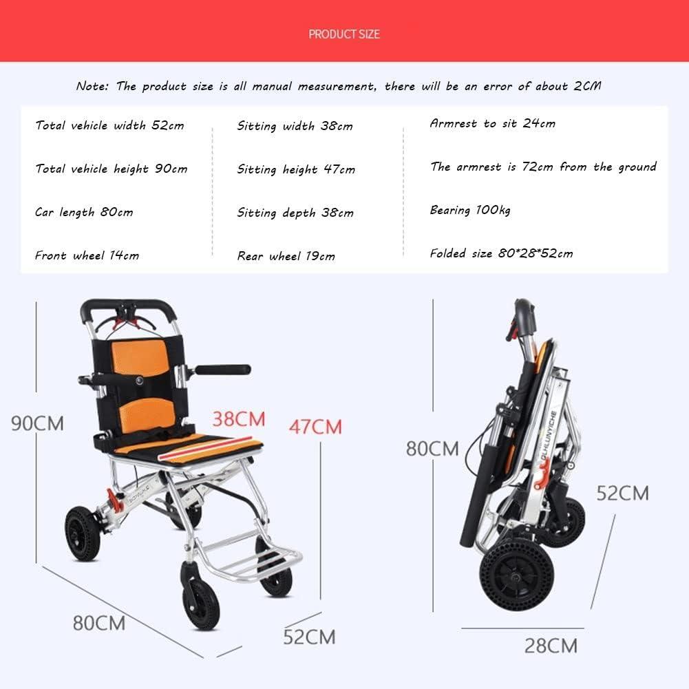 YUSIWOAL Ultra Light Folding Wheelchair Portable Transport Wheelchair Weight Only 18lbs Aluminum Lightweight Boarding Travelling Wheelchair for Seniors