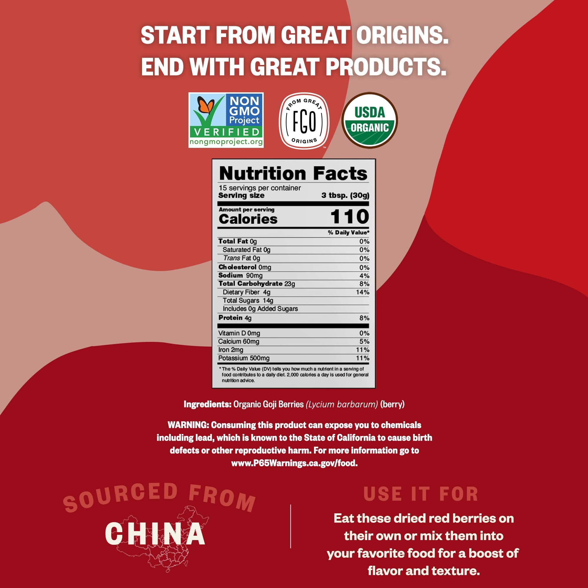 FGO FGO Organic Goji Berries, Large & Chewy, from Ningxia, 32oz (Pack of 1)