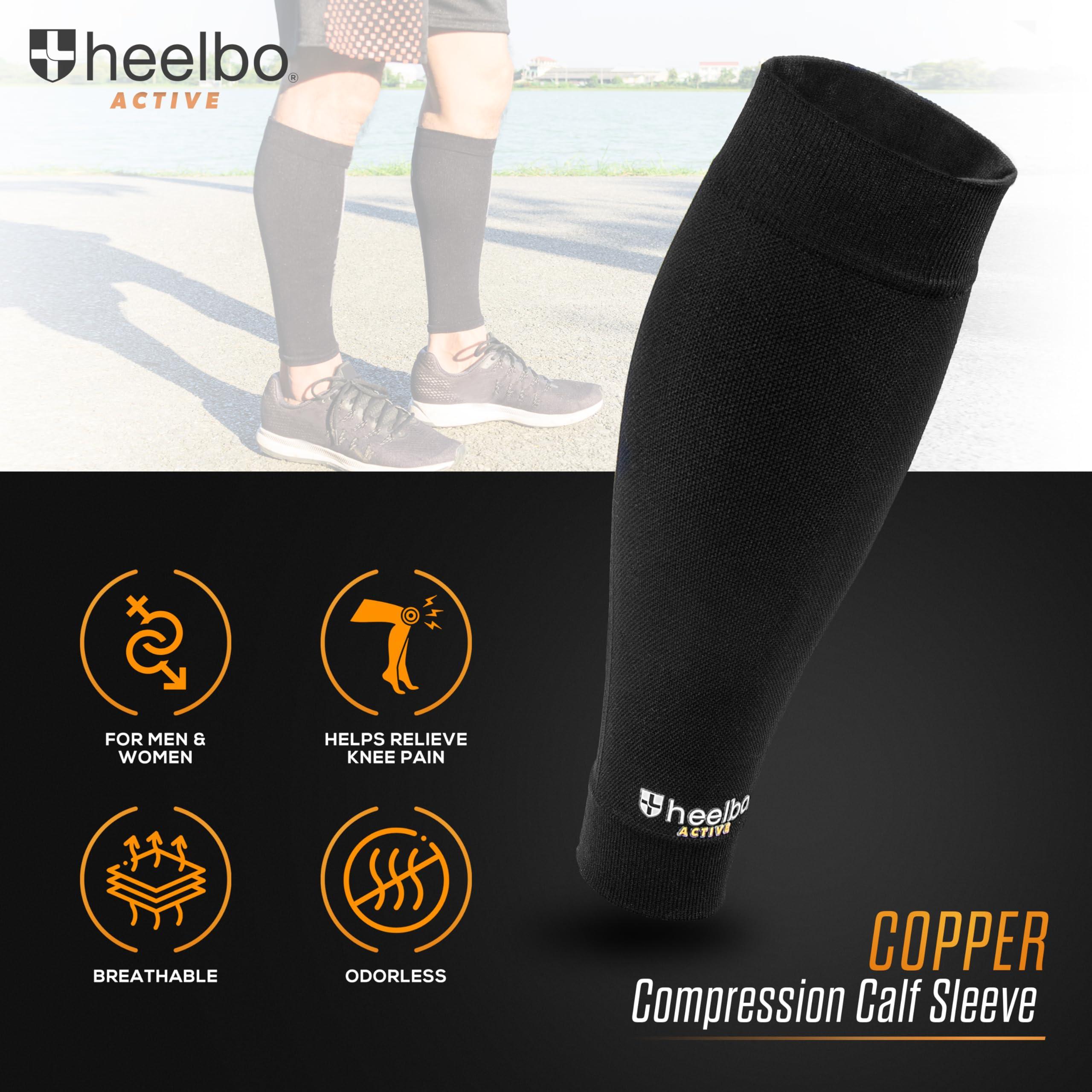 Heelbo Heelbo Copper Infused Calf Compression Sleeves, Support Muscle Recovery & Blood Circulation, All Day Comfort, Breathable, Moisture Wicking, Black, Small