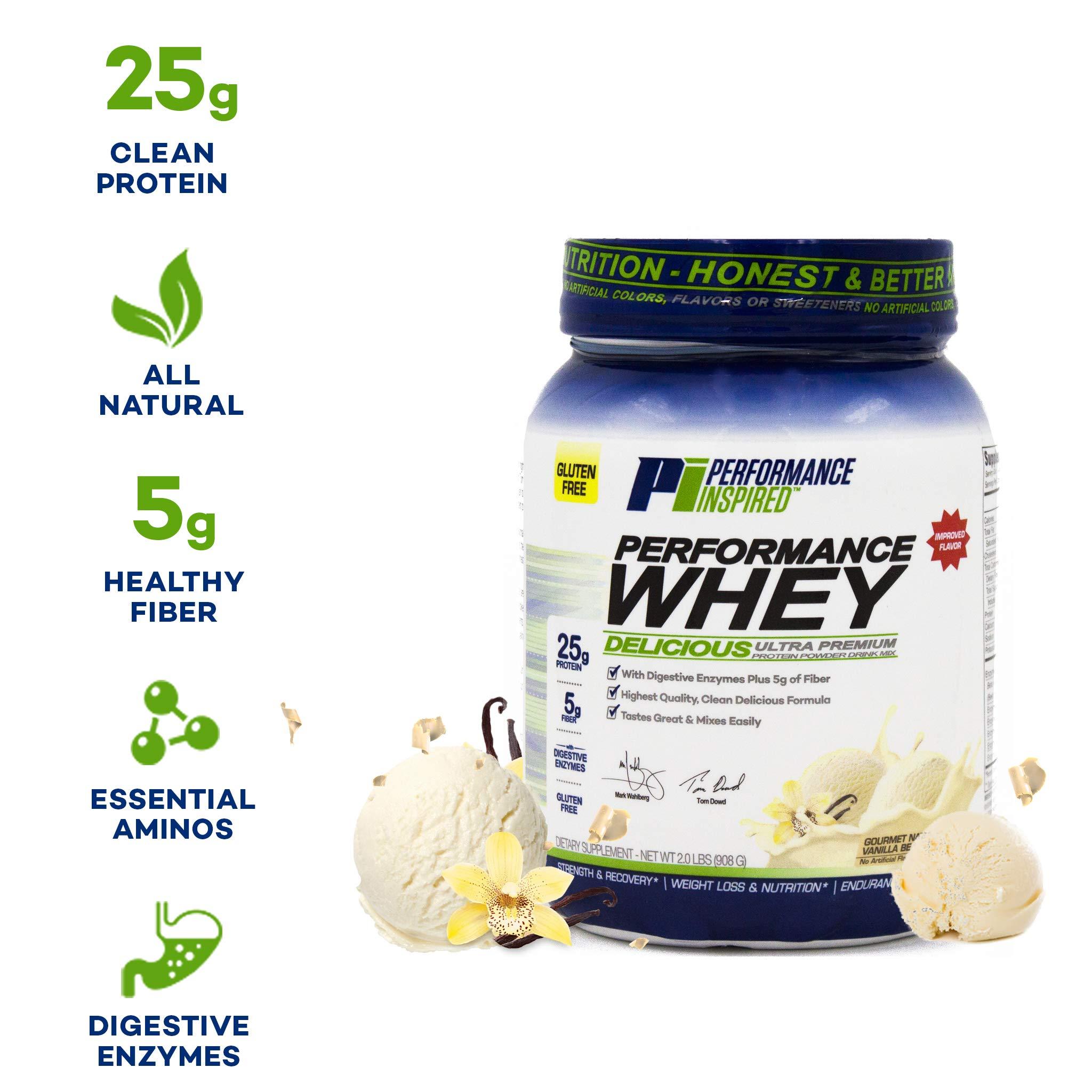 PERFORMANCE INSPIRED PERFORMANCE INSPIRED Nutrition WHEY Protein Powder - All Natural - 25G - Contains BCAAs - Digestive Enzymes - Fiber Packed - Natural Vanilla - 2lb