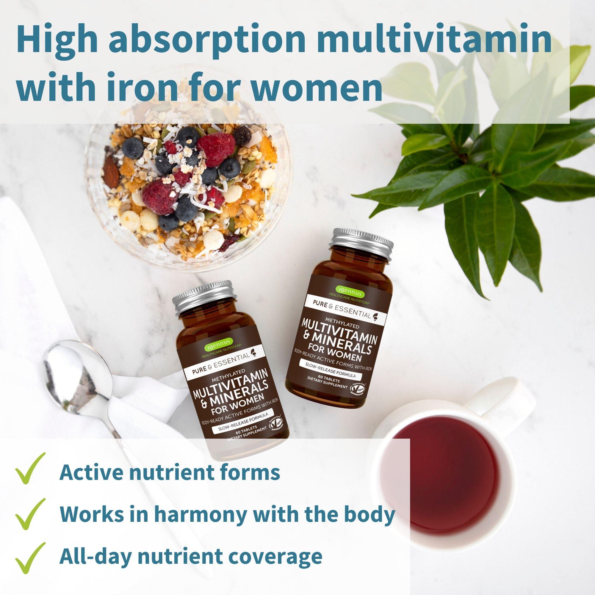 Igennus Healthcare Nutrition Multivitamin & Minerals for Women + Calcium & Magnesium Complex Vegan Bundle, Sustained Release Advanced Multivitamin + 2:1 Plant Based Algae Mineral Complex, by Igennus