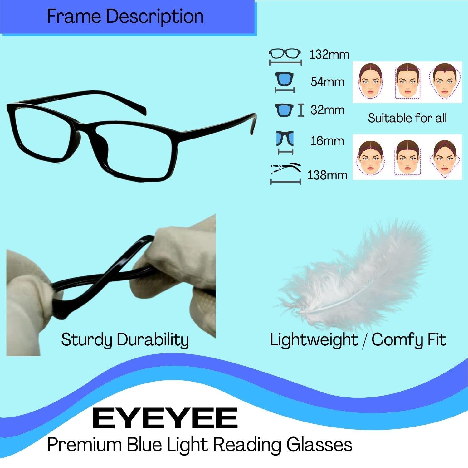 EyeYee Computer Reading Glasses Blue Light Blocking Reader Gaming Screen Digital Eyeglasses Anti Glare Eye Strain Transparent Lens UV Light Weight for Women Men (Gloss Black, 1.50)