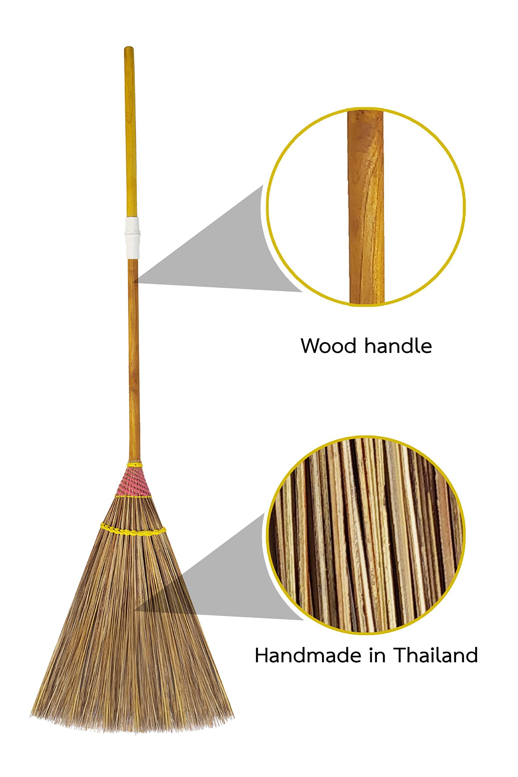 AW BROOMS Garden Broom, 61 Inch, Natural Coconut Leaf Broom,Outdoor Brooms, Sweep Snow and Wet Leaves Multi-Surfaces Sturdy Outdoor Coconut Leaf Broom Bamboo Stick Handle Durable Broom Asian Heavy Duty Broom